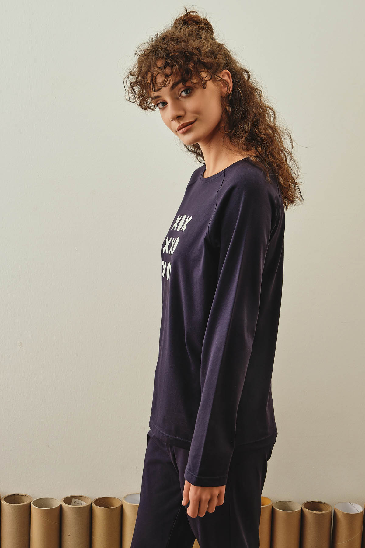 Kadın Pamuklu Uzun Kollu Pijama Üstü