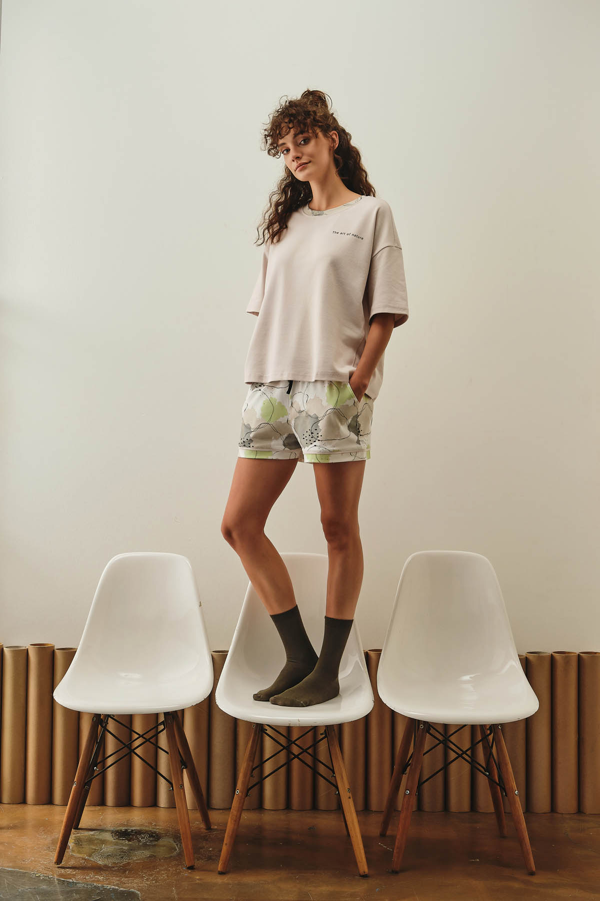 Kadın Pamuklu Kısa Kollu Şortlu Pijama Takımı