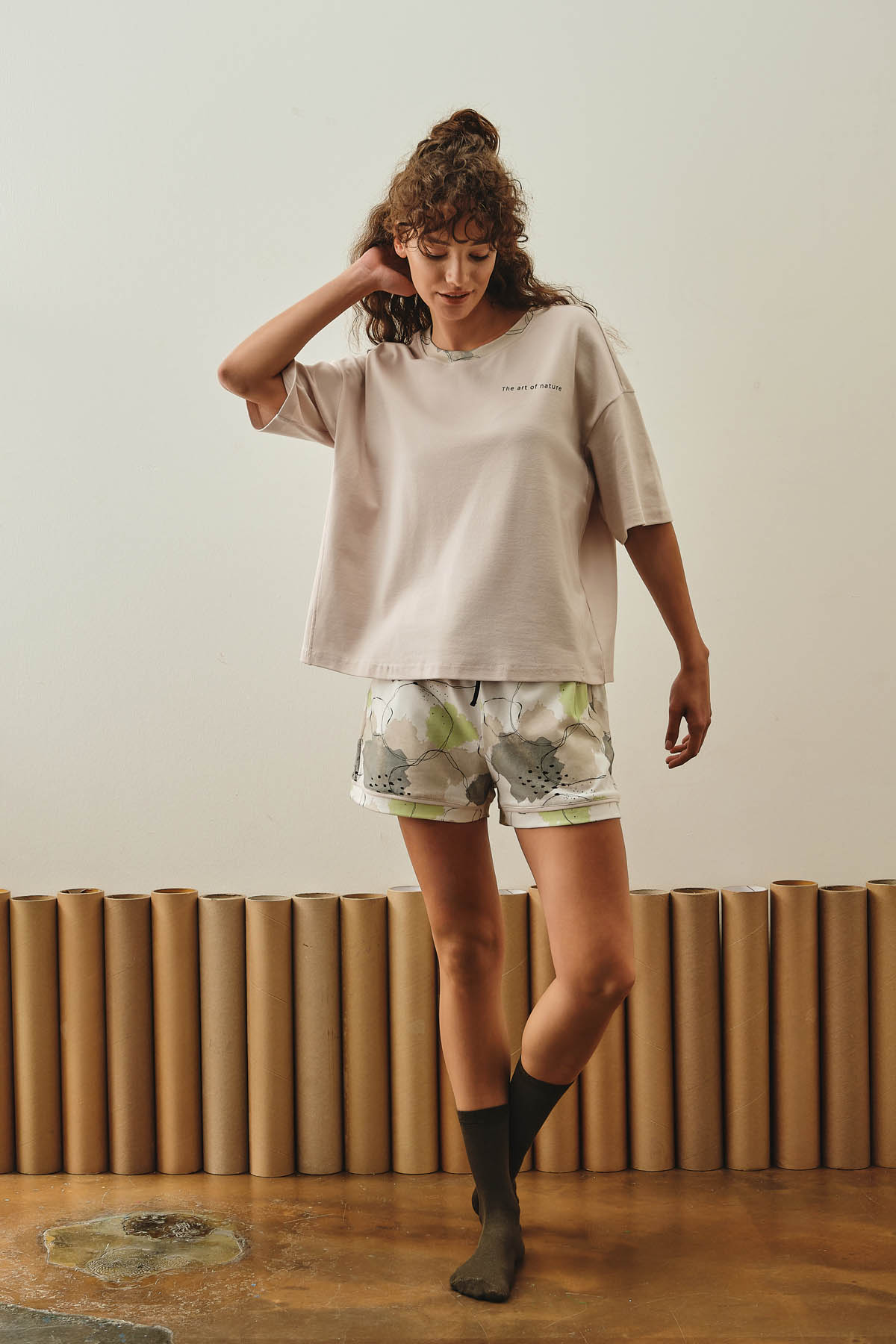 Kadın Pamuklu Kısa Kollu Şortlu Pijama Takımı