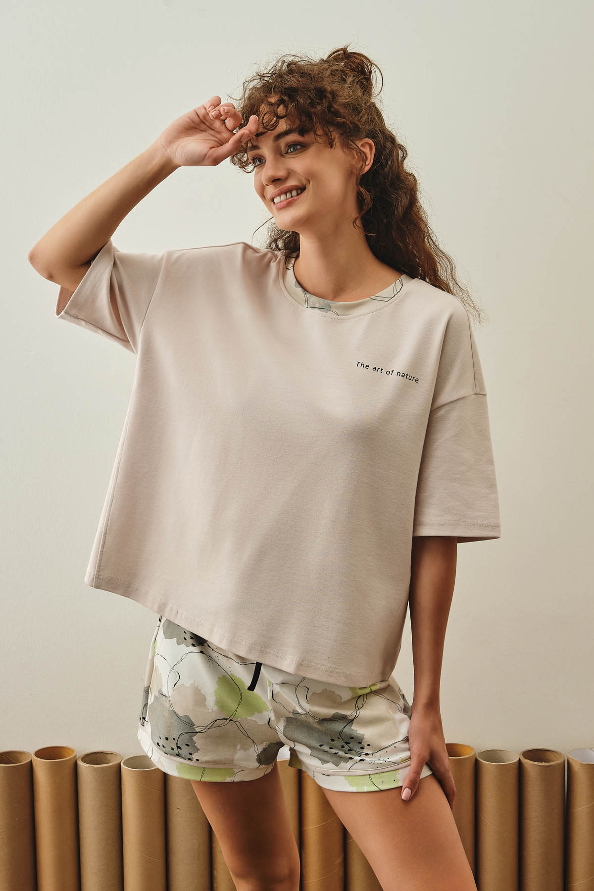 Kadın Pamuklu Kısa Kollu Şortlu Pijama Takımı