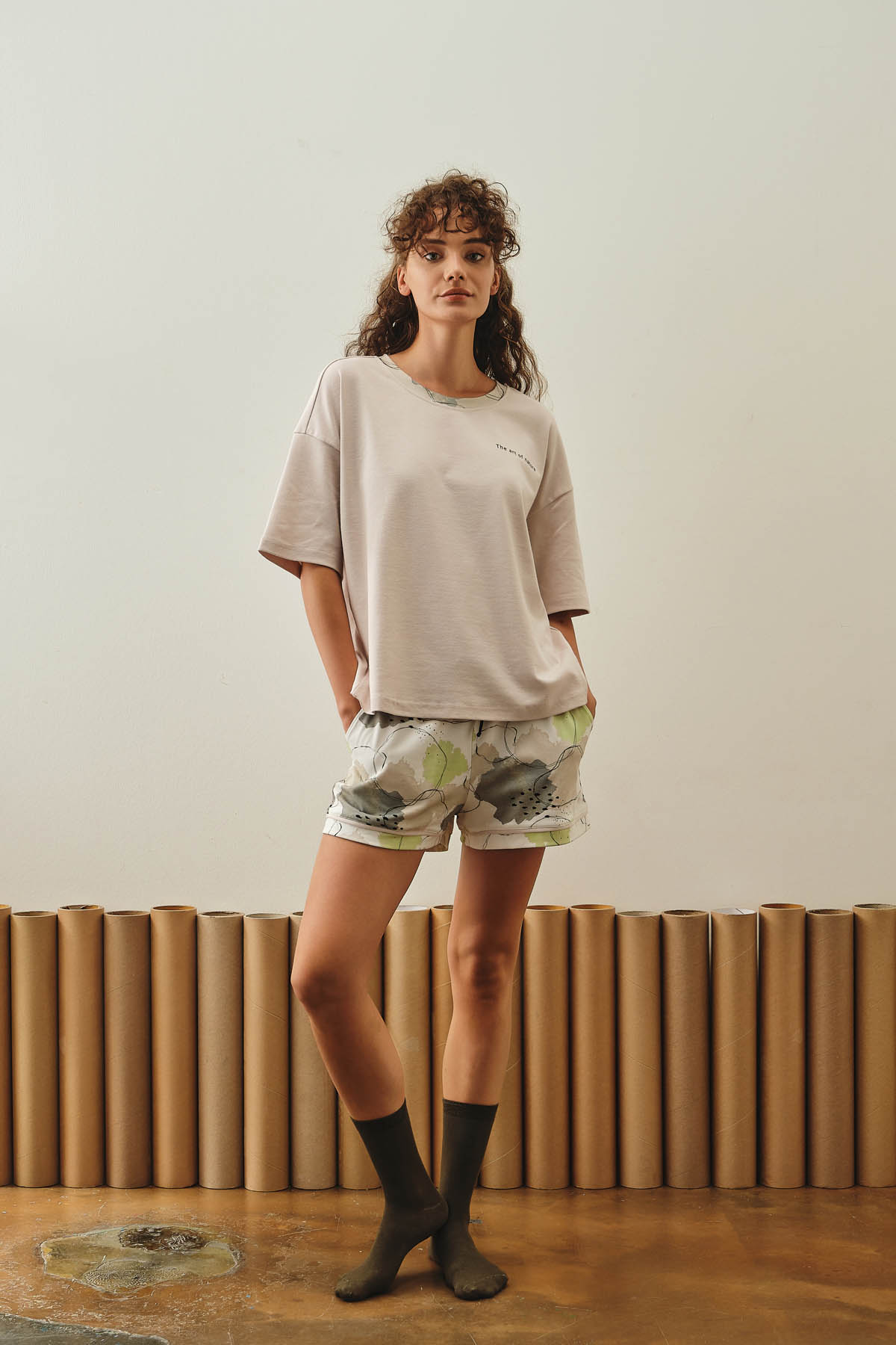 Kadın Pamuklu Kısa Kollu Şortlu Pijama Takımı