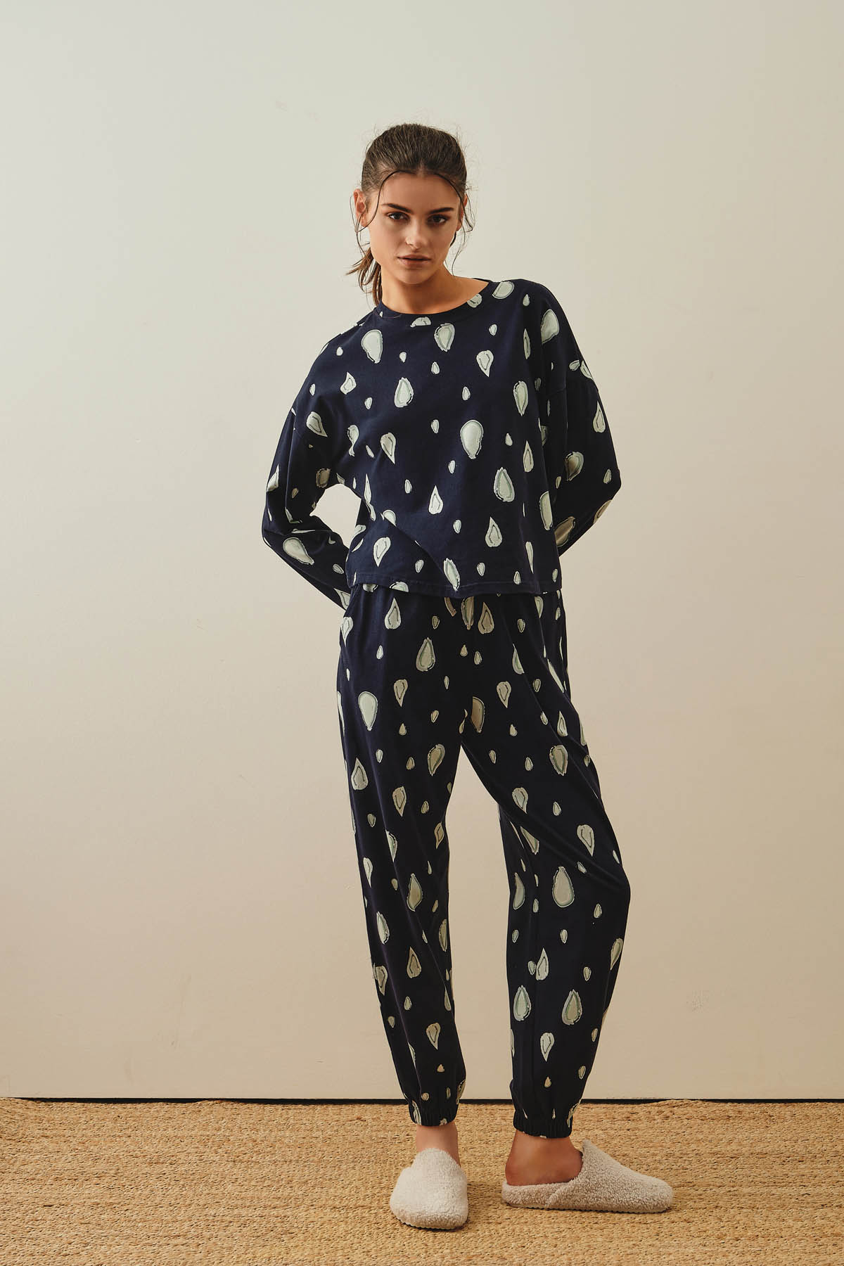 Kadın Pamuklu Uzun Kollu Pijama Üstü