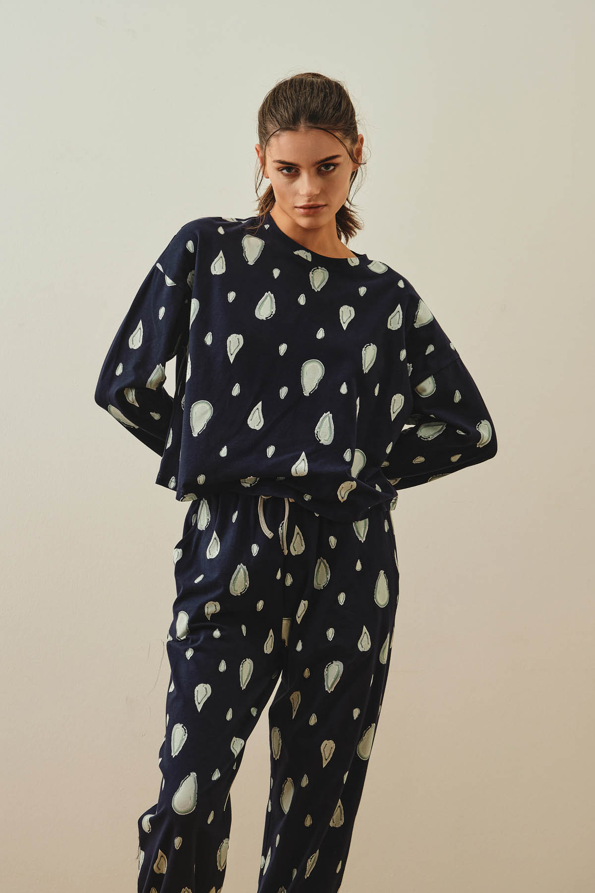 Kadın Pamuklu Uzun Kollu Pijama Üstü