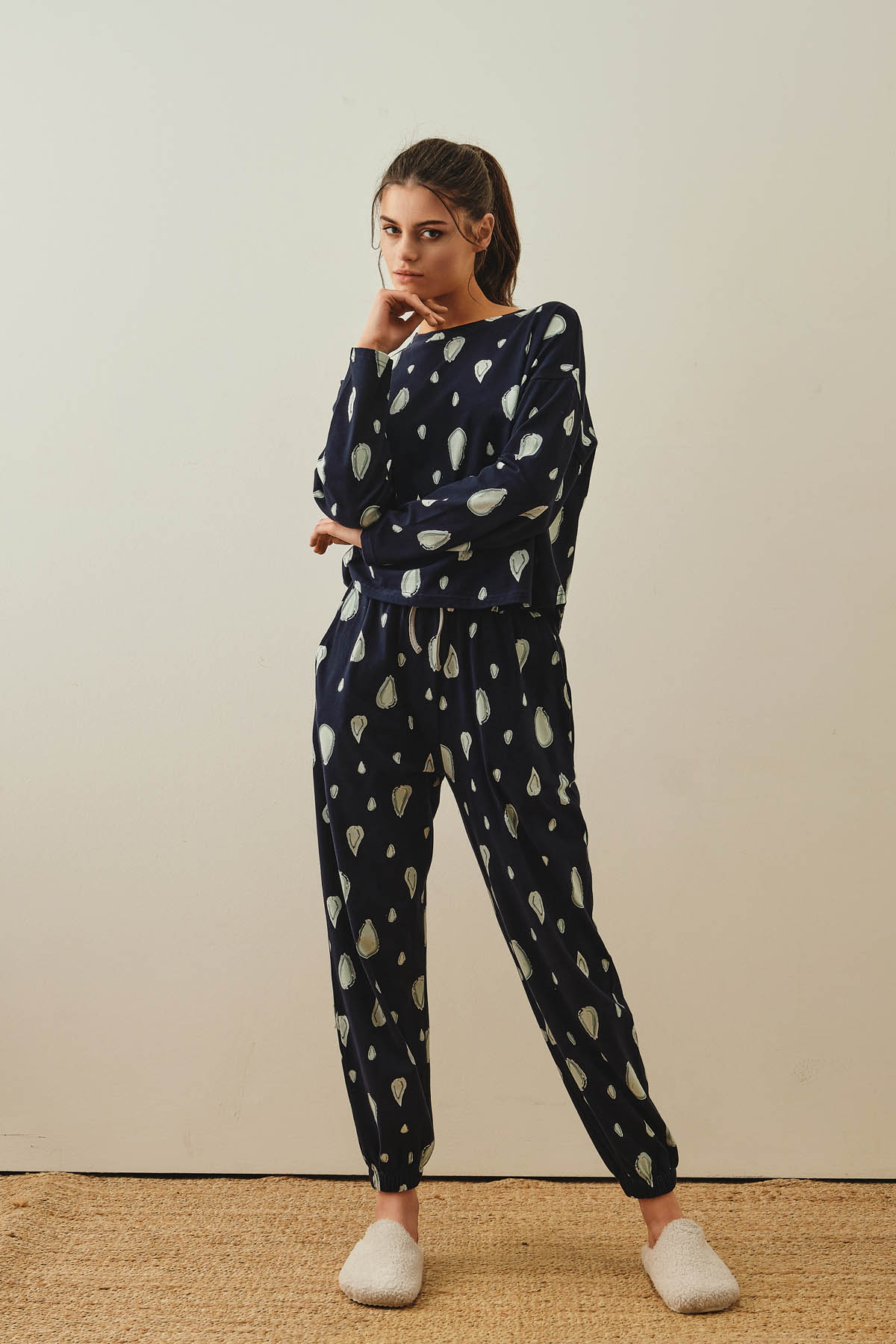 Kadın Pamuklu Uzun Kollu Pijama Üstü