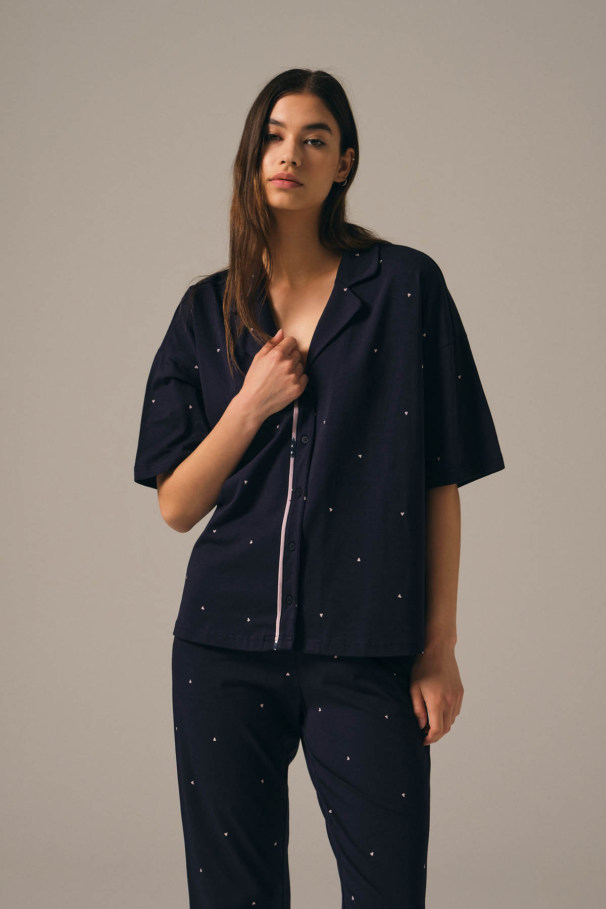 Kadın Pamuklu Yırtmaçlı Kısa Midi Pijama Altı