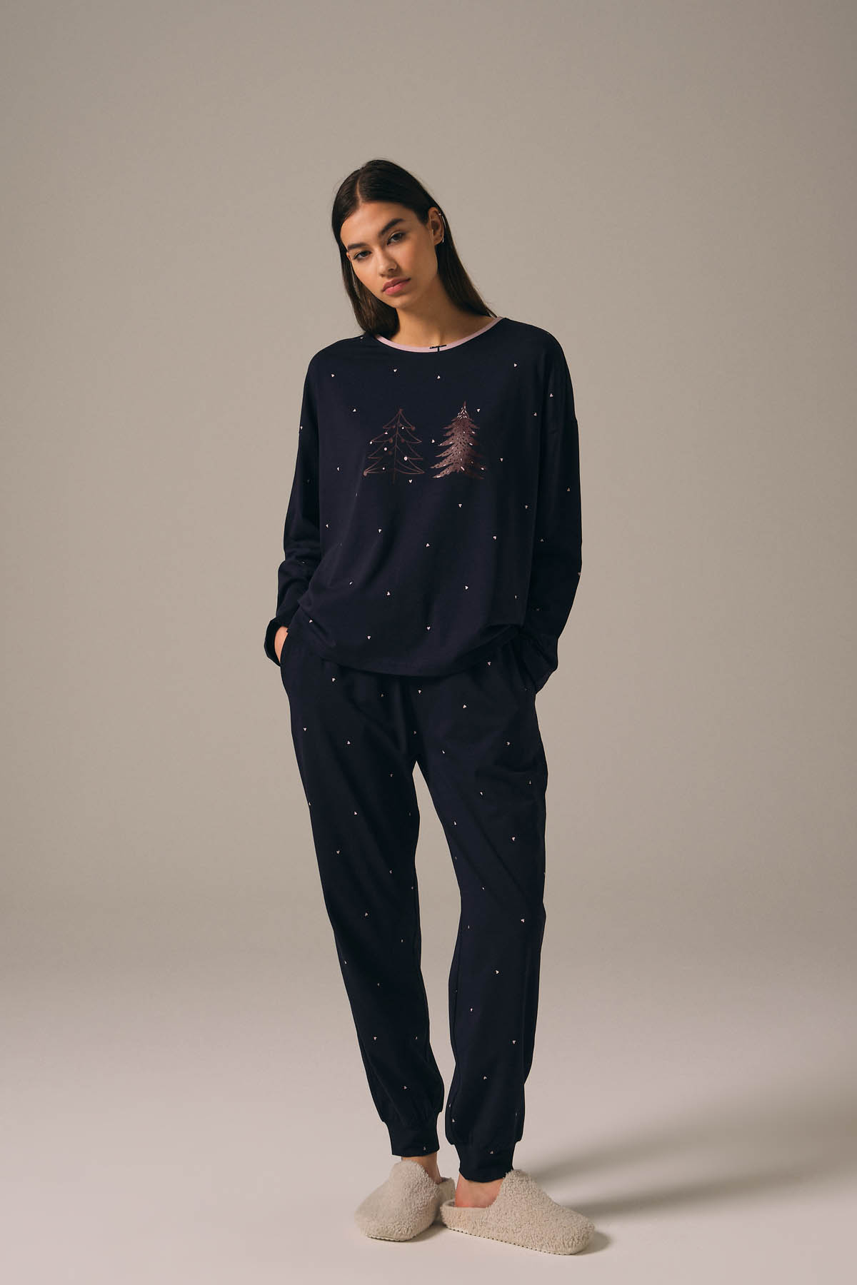 Kadın Pamuklu Uzun Kollu Pijama Üstü