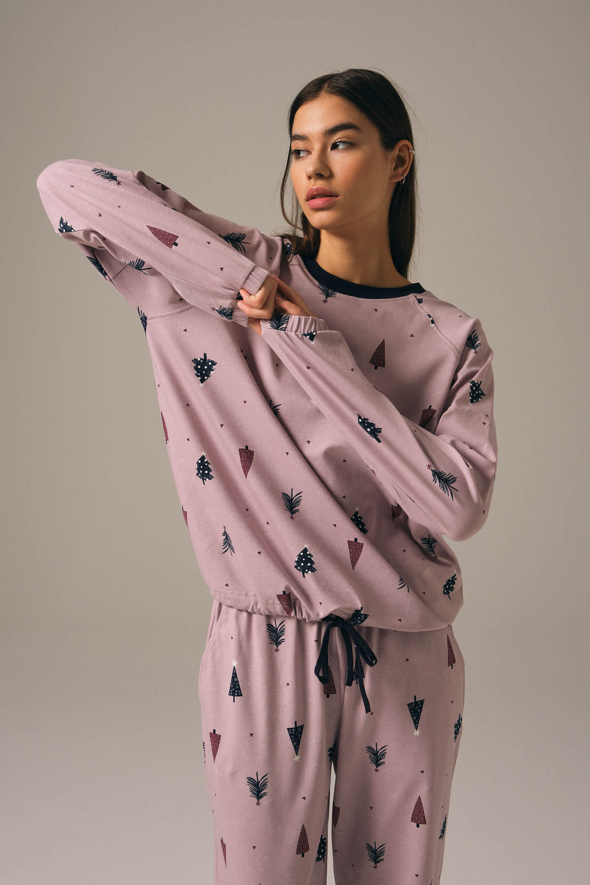 Kadın Pamuklu Uzun Kollu Pijama Üstü