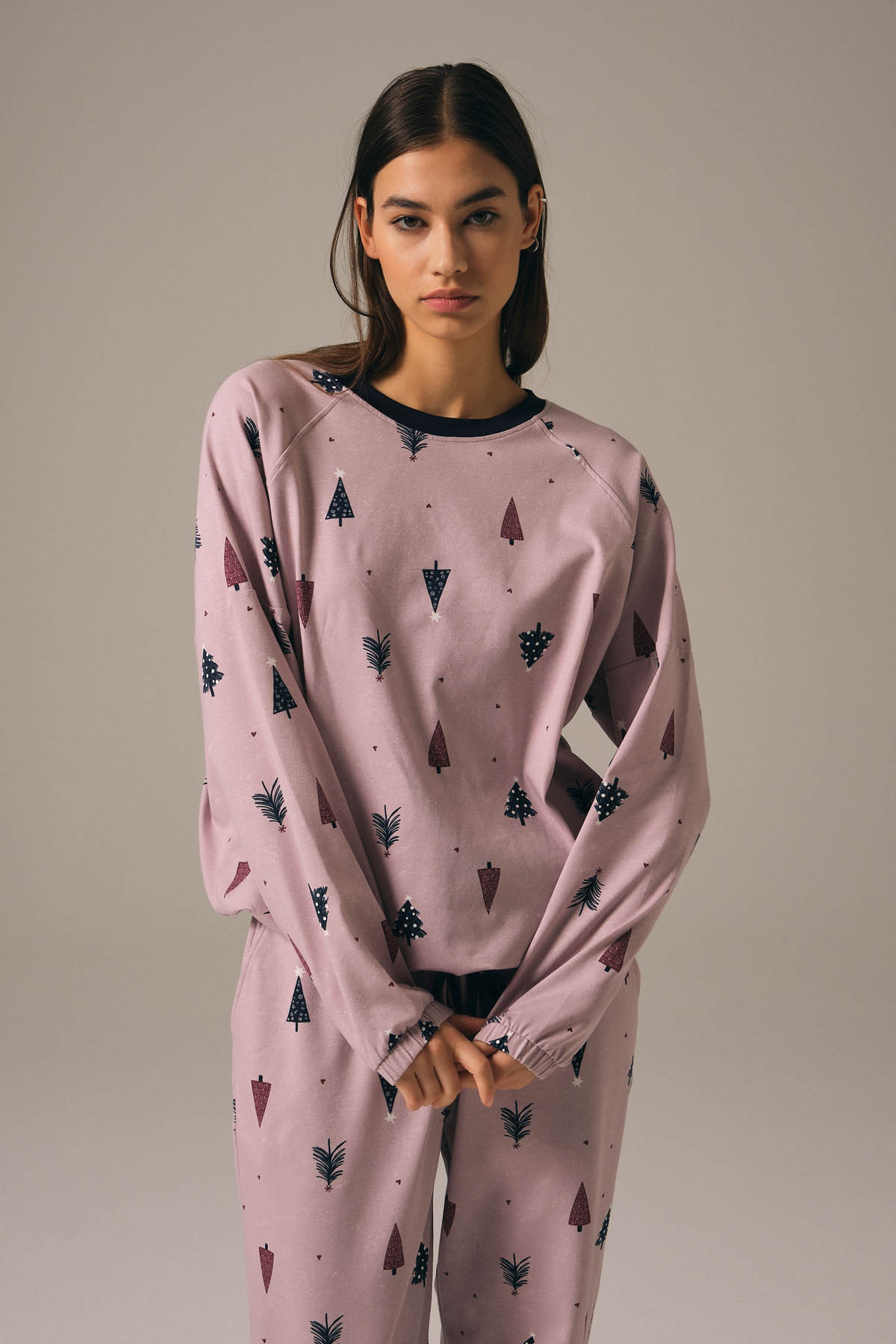 Kadın Pamuklu Uzun Kollu Pijama Üstü