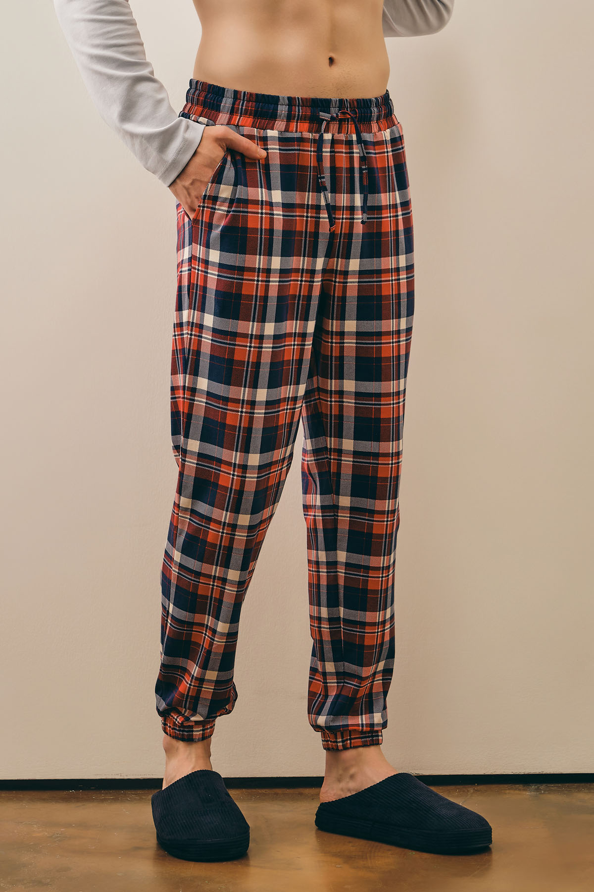 Erkek Pamuklu Paçası Lastikli Uzun Pijama Altı