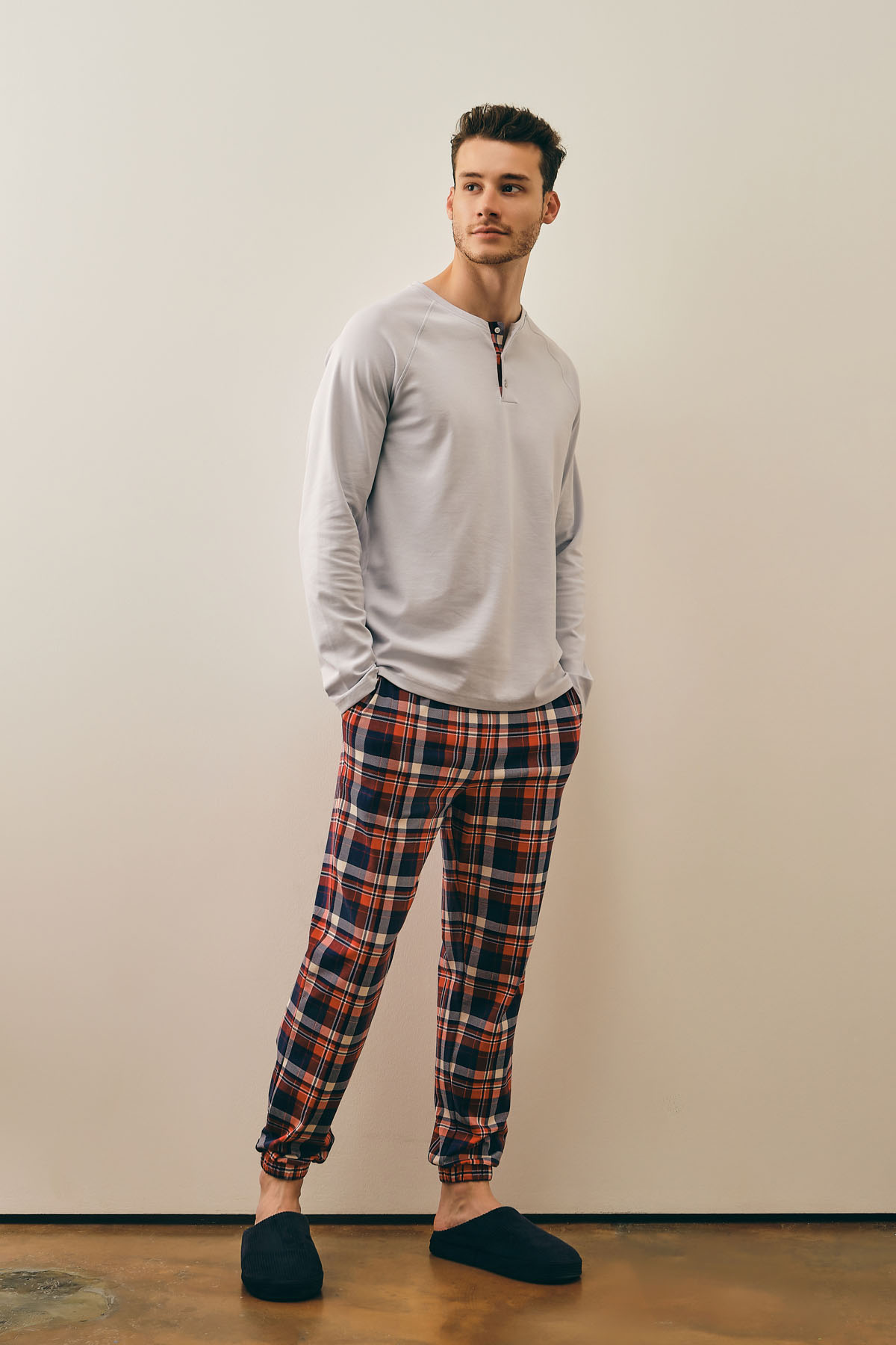 Erkek Pamuklu Paçası Lastikli Uzun Pijama Altı