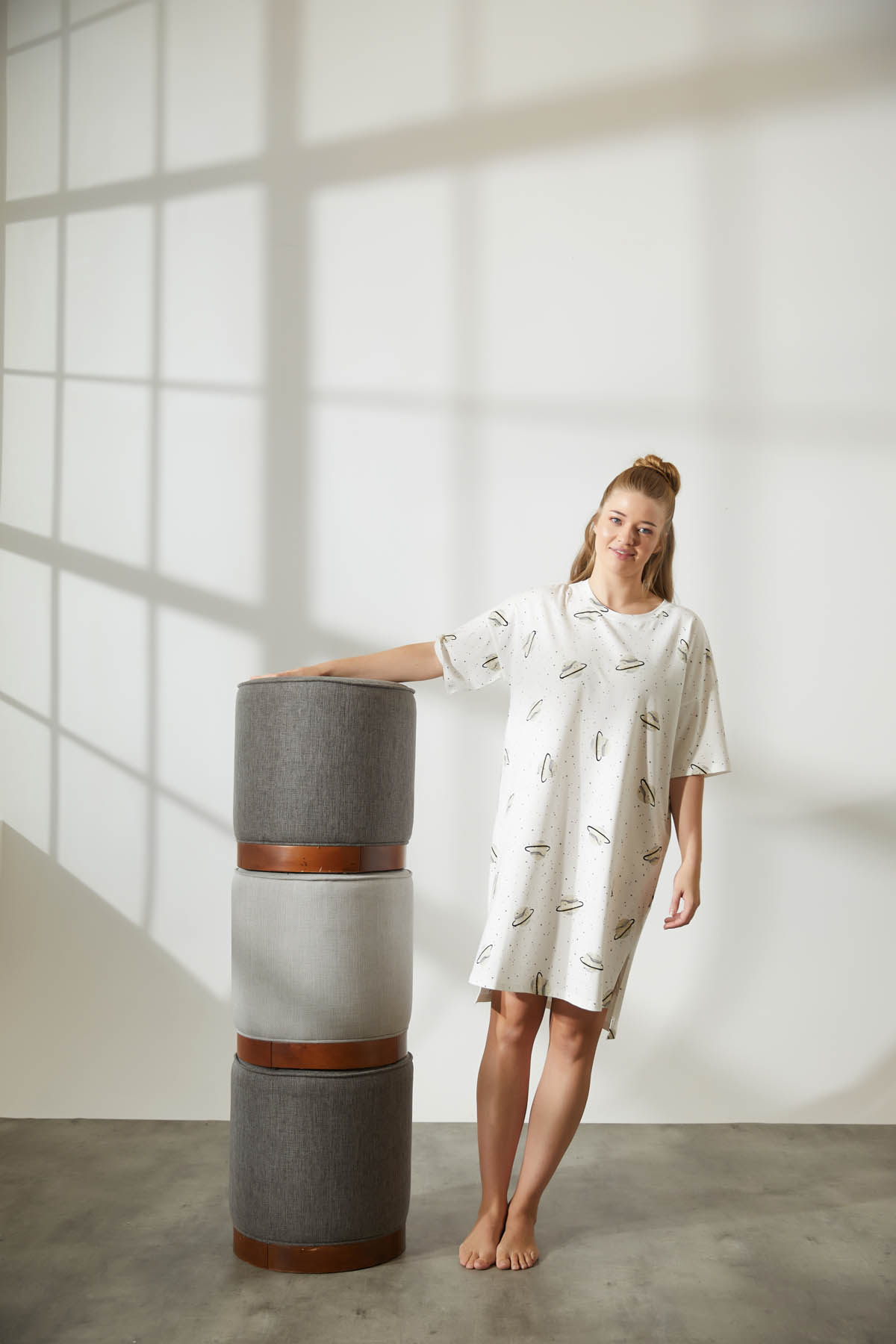 Kadın Plus Size Pamuklu Kısa Kollu Gecelik