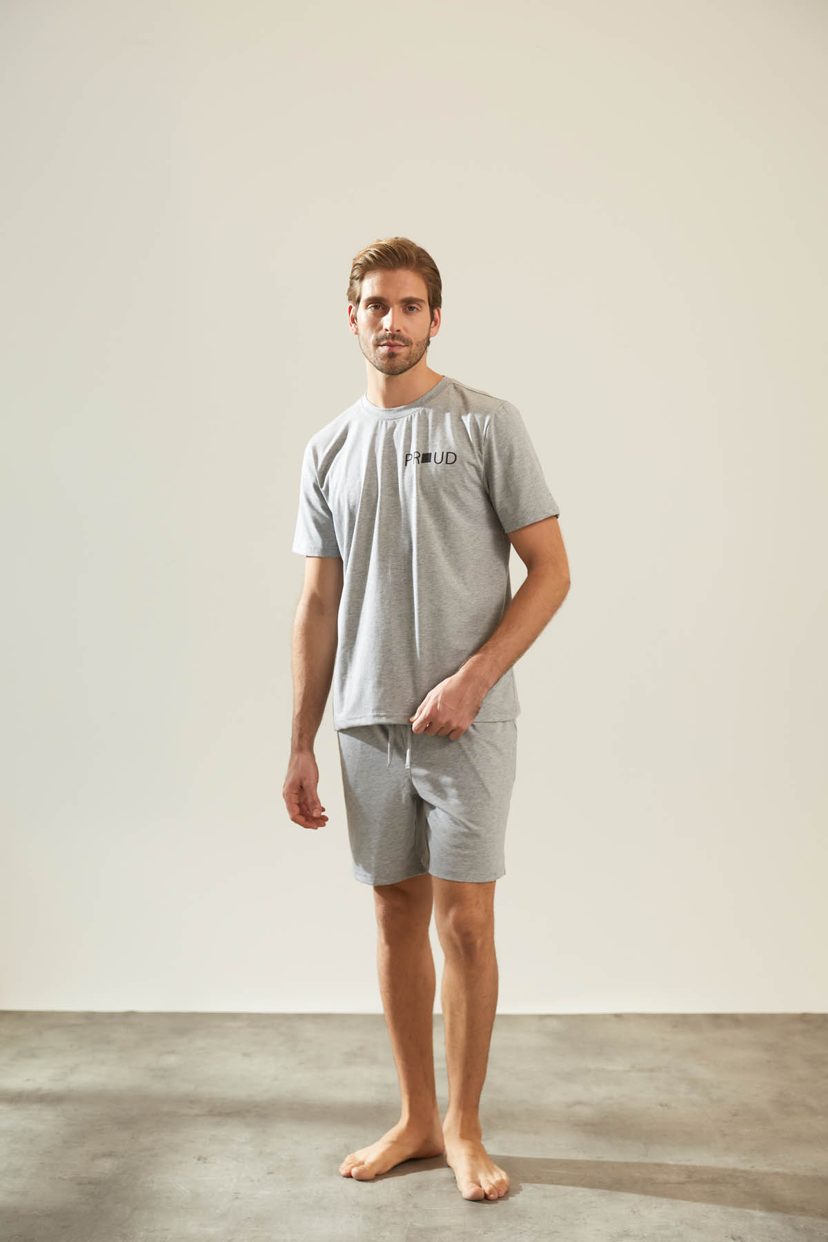 Erkek Pamuklu Kısa Kollu Şort Pijama Takımı