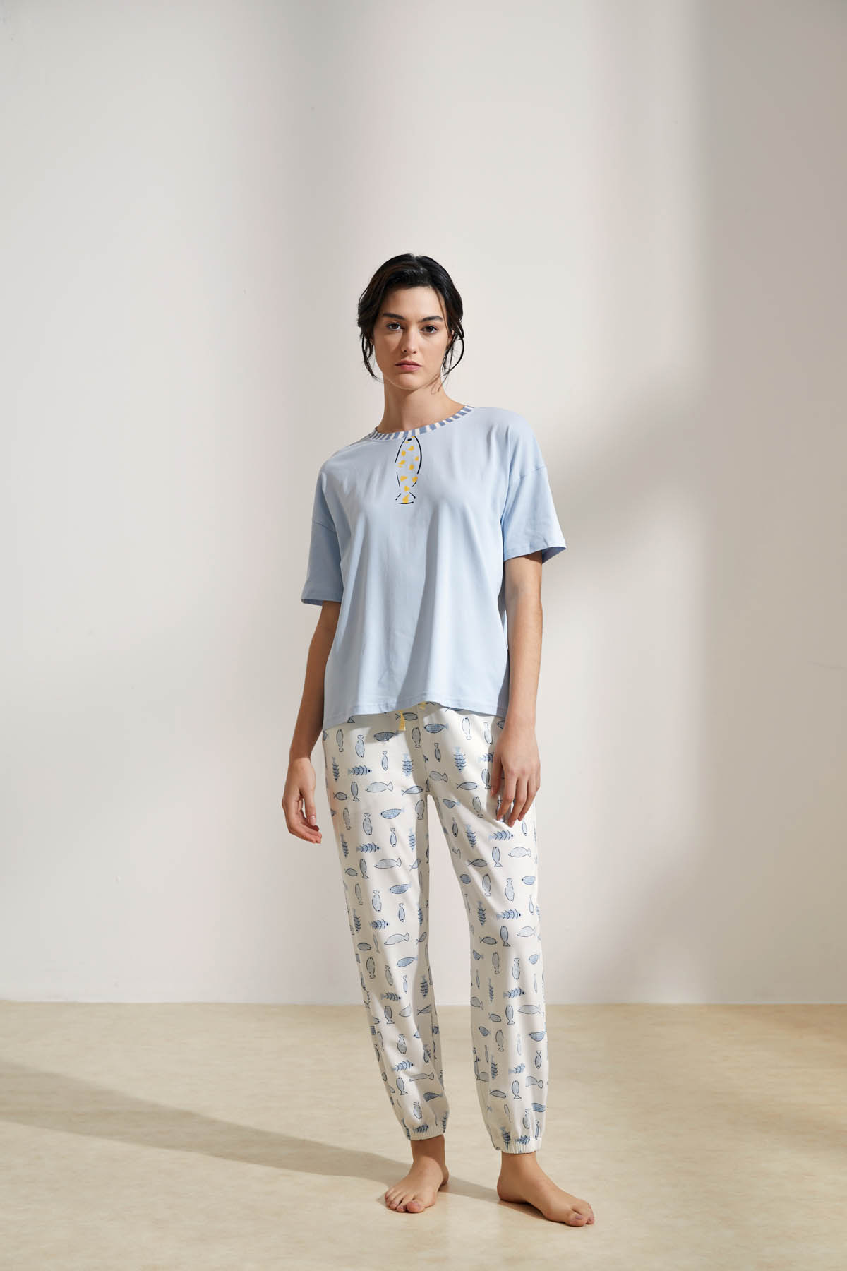 Kadın Pamuklu Kısa Kollu Pijama Üstü