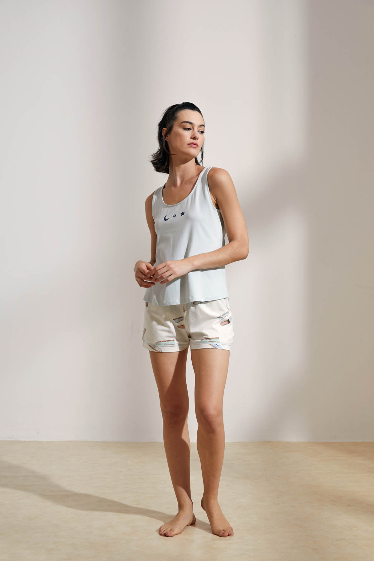 Kadın Pamuklu Şortlu Pijama Takımı