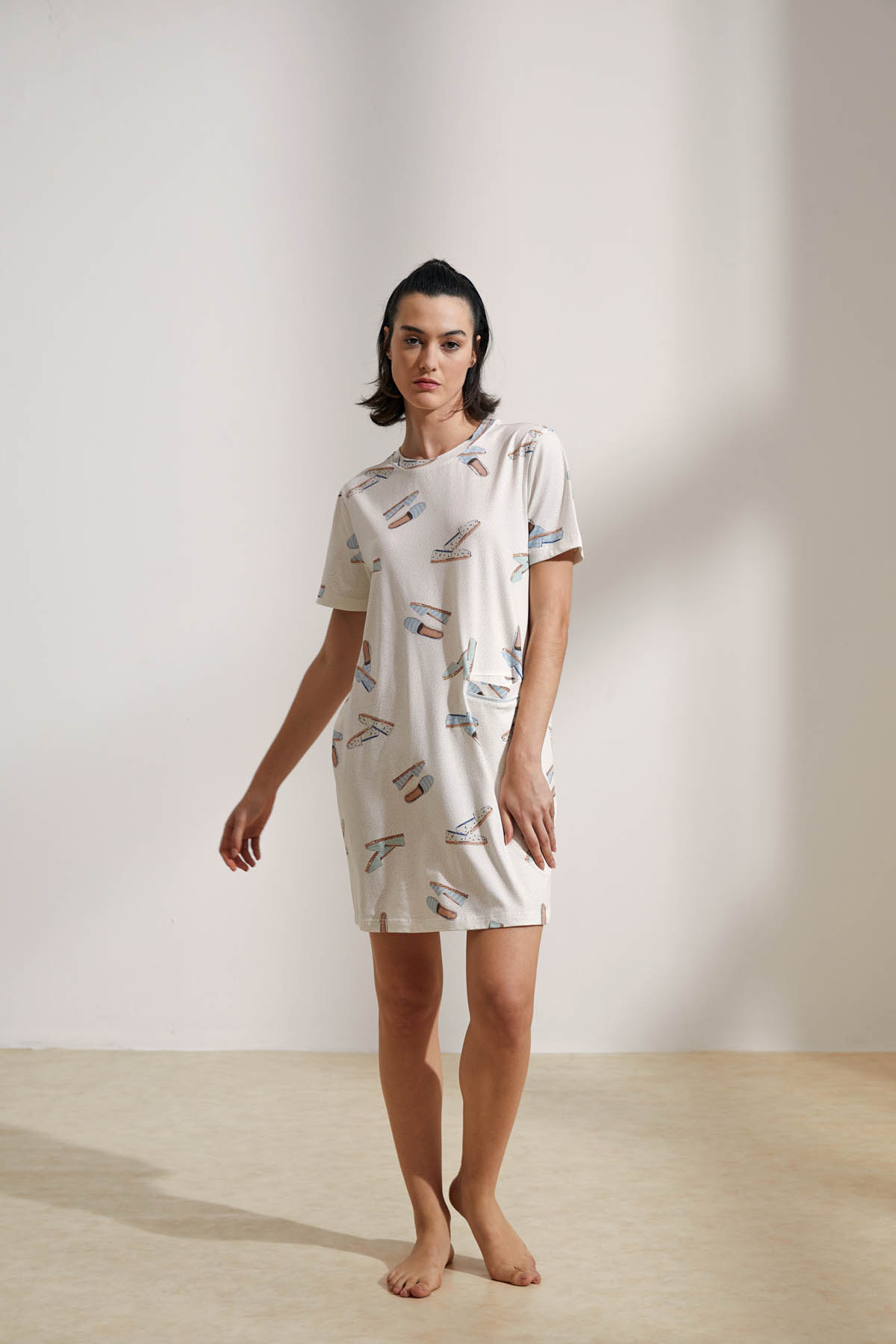 Kadın Pamuklu Kısa Kollu Gecelik