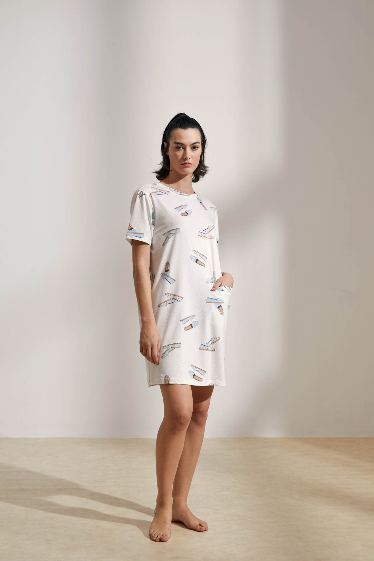 Kadın Pamuklu Kısa Kollu Gecelik
