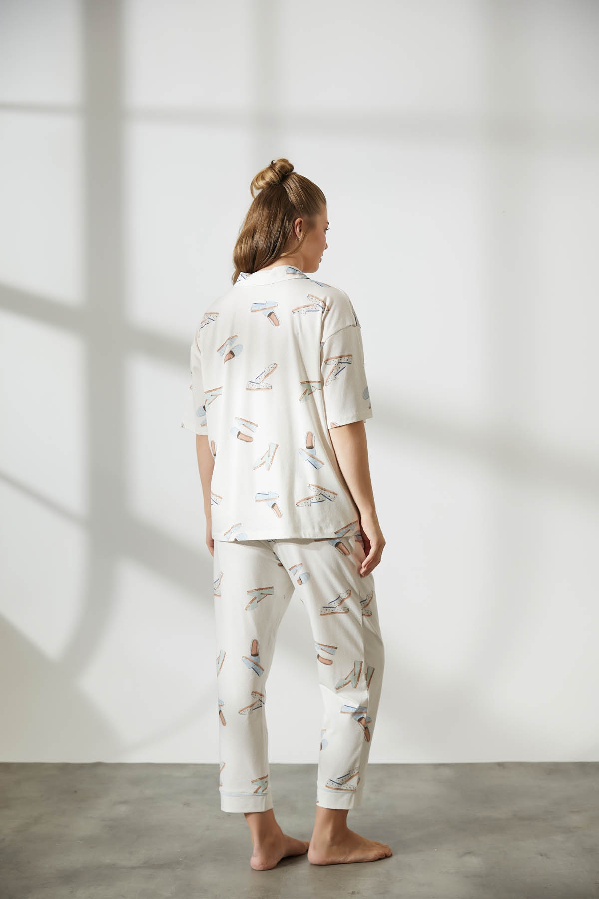 Kadın Plus Size Pamuklu Gömlek Yaka Pijama Takımı
