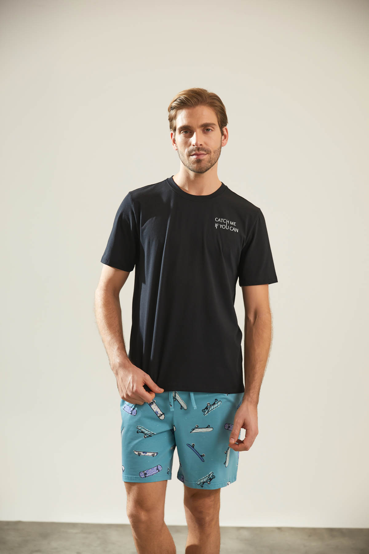 Erkek Pamuklu Kısa Kollu Pijama Üstü