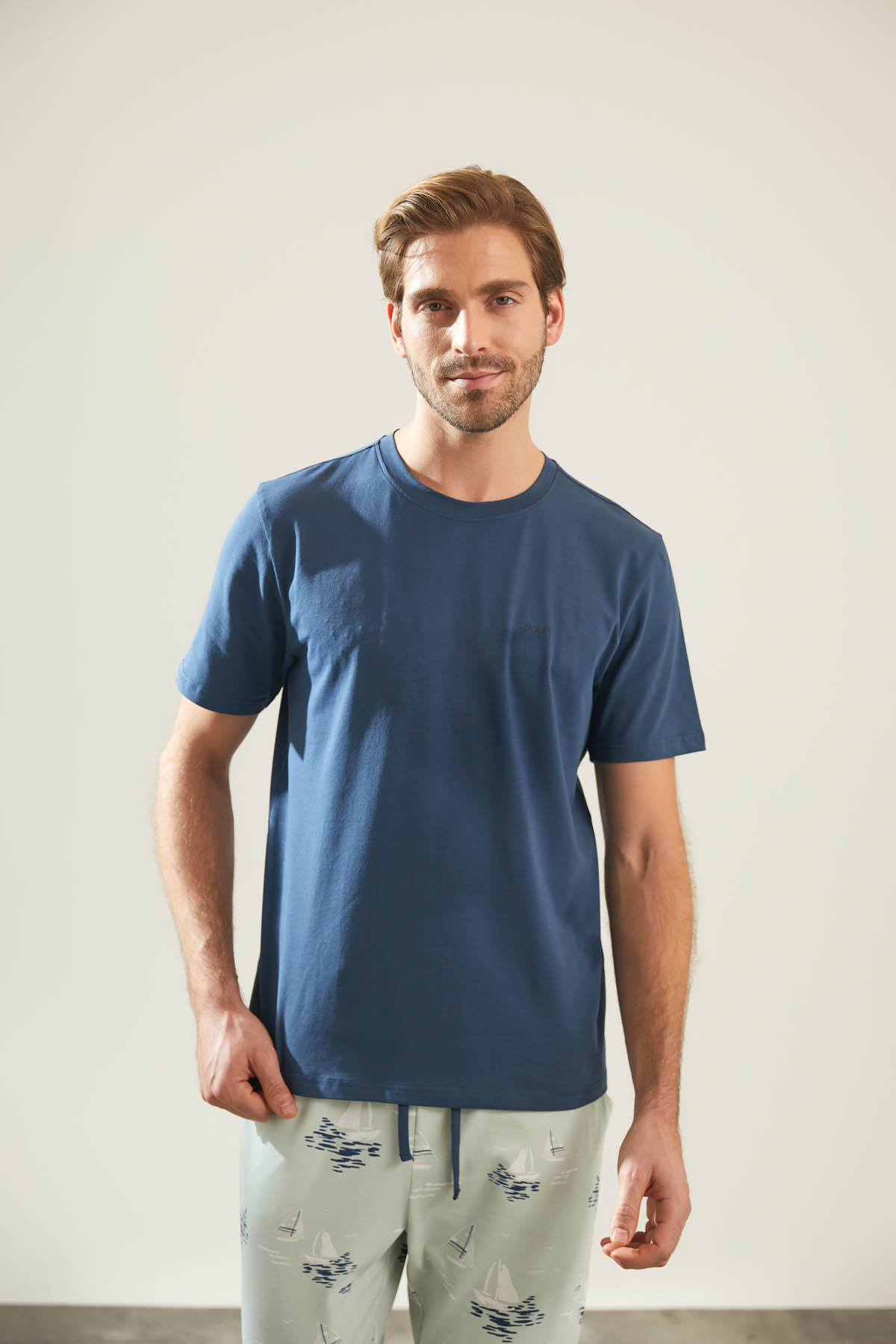 Erkek Pamuklu Kısa Kollu Pijama Üstü