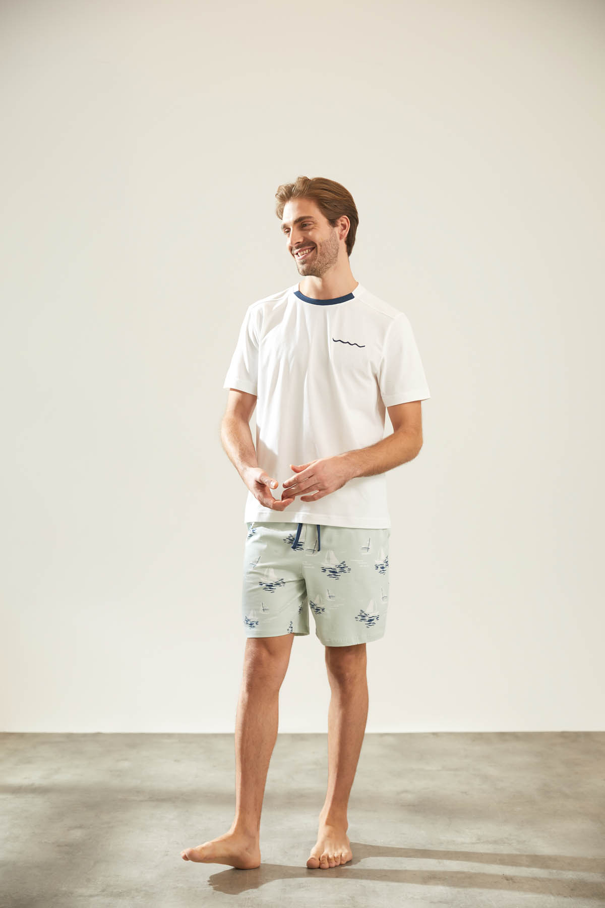 Erkek Pamuklu Kısa Kollu Şort Pijama Takımı