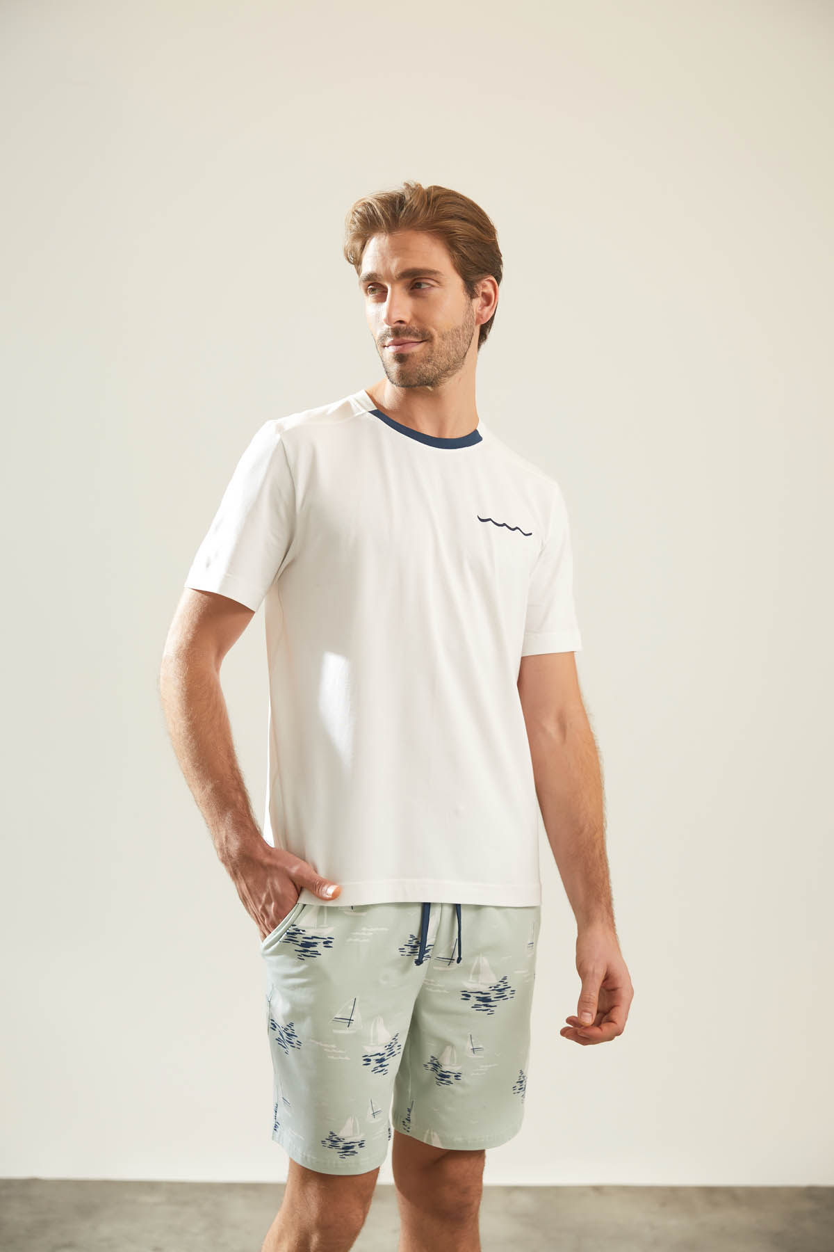 Erkek Pamuklu Kısa Kollu Şort Pijama Takımı