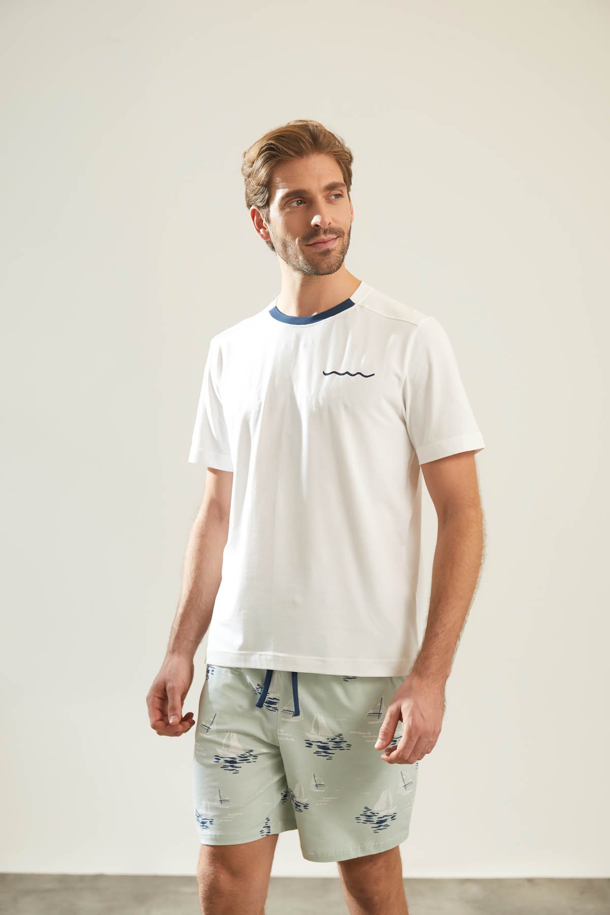 Erkek Pamuklu Kısa Kollu Şort Pijama Takımı