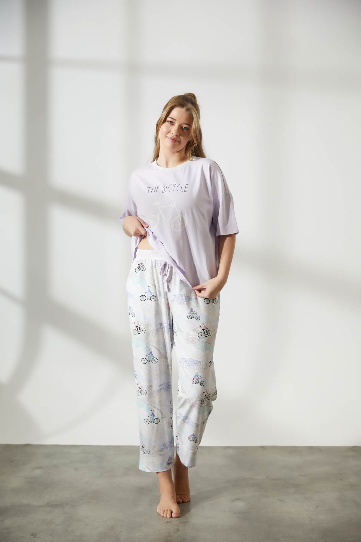 Kadın Plus Size Pamuklu Kısa Kollu Uzun Pijama Takımı