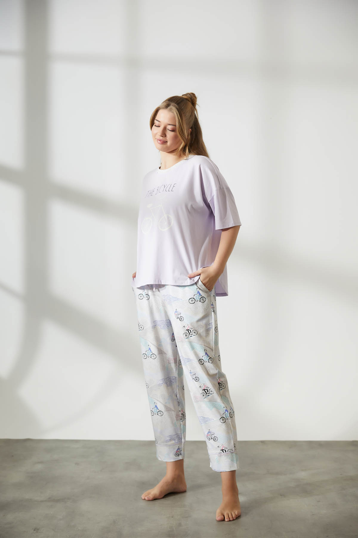 Kadın Plus Size Pamuklu Kısa Kollu Uzun Pijama Takımı