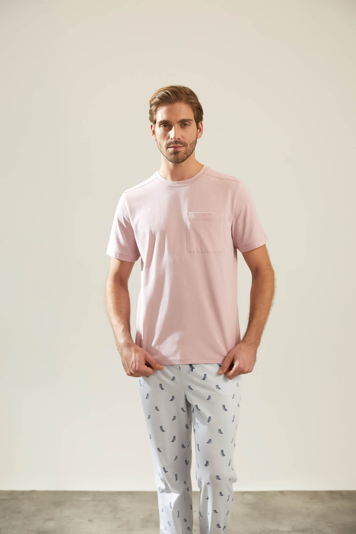 Erkek Pamuklu Kısa Kollu Cepli Pijama Üstü