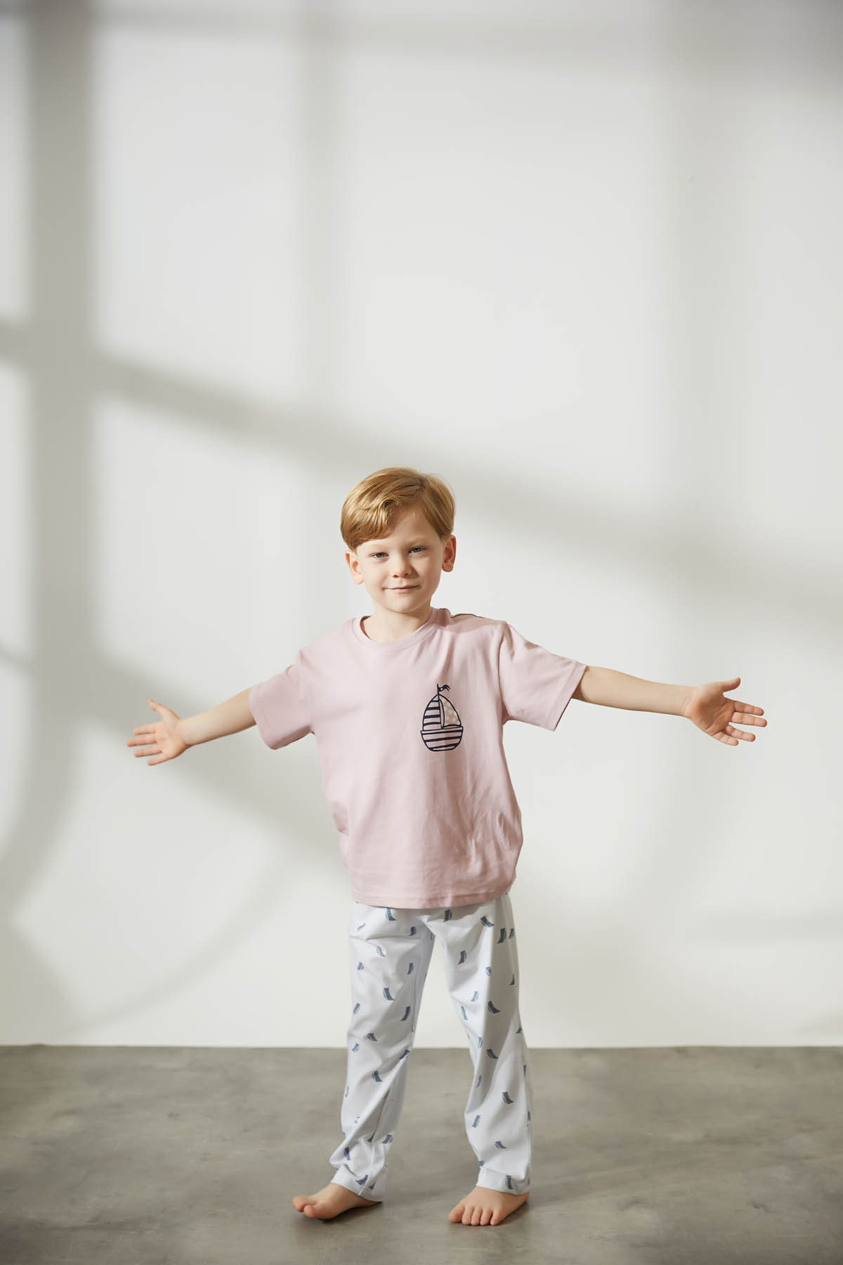 Erkek Çocuk Pamuklu Kısa Kollu Uzun Pijama Takımı
