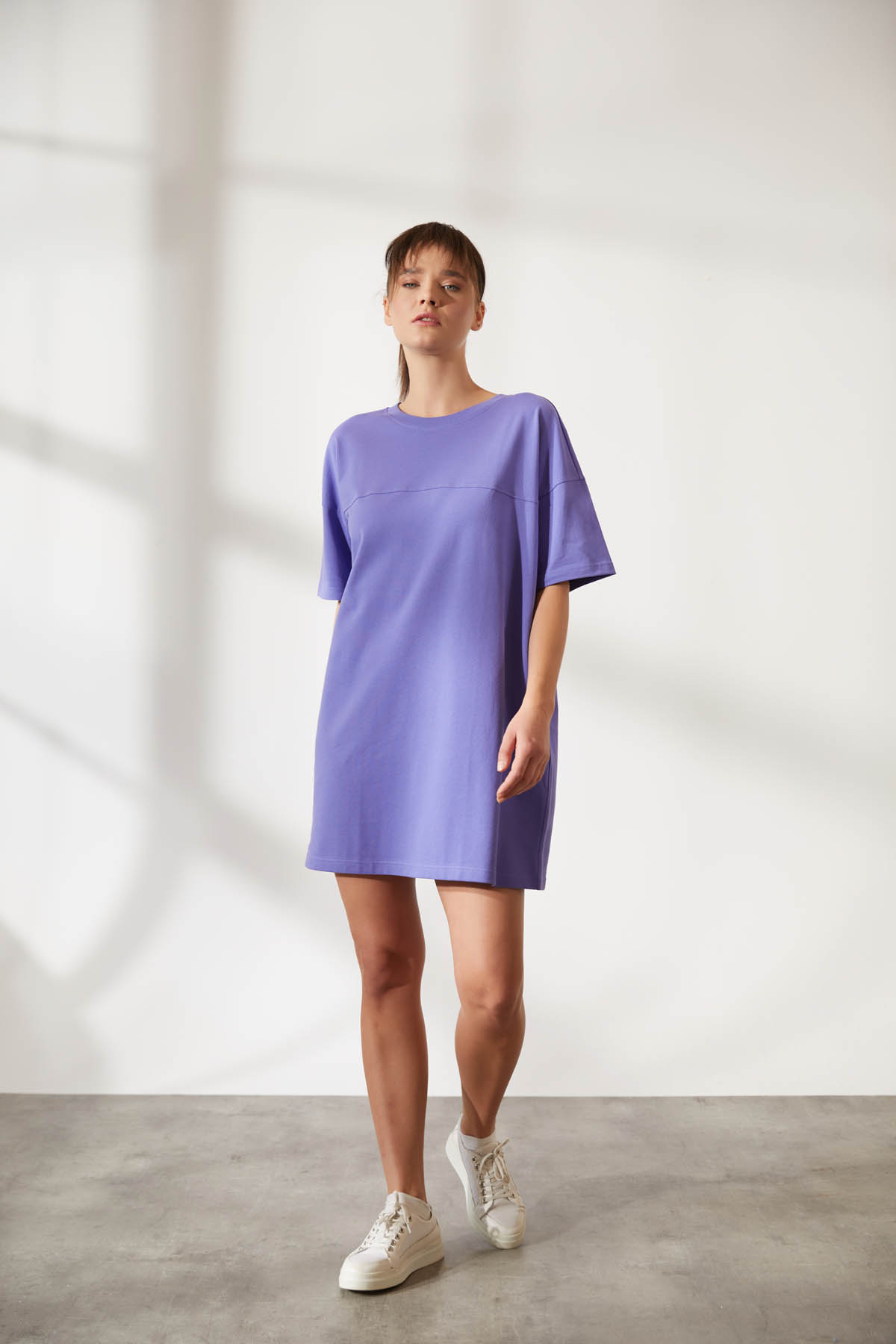 Kadın Pamuklu Pique Robalı Kısa Kollu Elbise