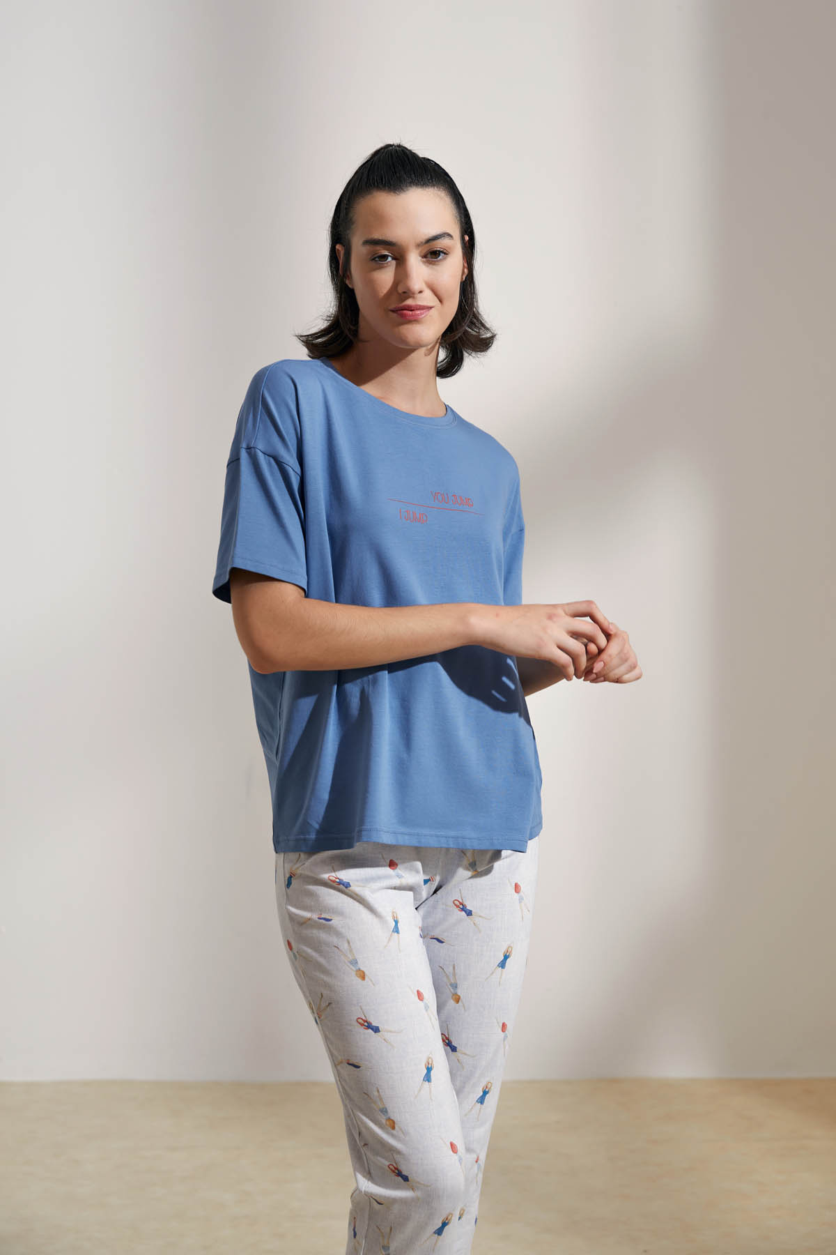 Kadın Pamuklu Kısa Kollu Pijama Üstü