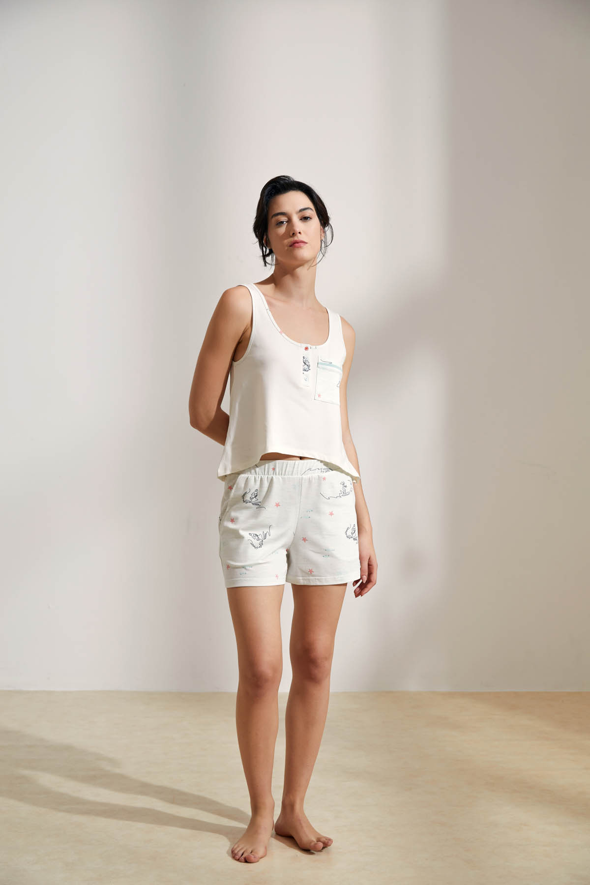 Kadın Pamuklu Patlı Atlet Şortlu Pijama Takımı