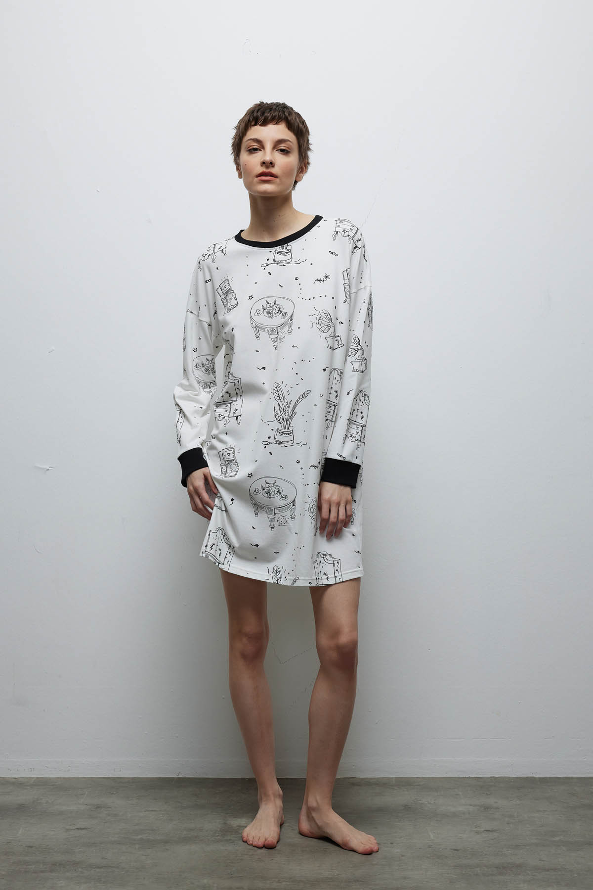 Kadın Pamuklu Uzun Kollu Gecelik