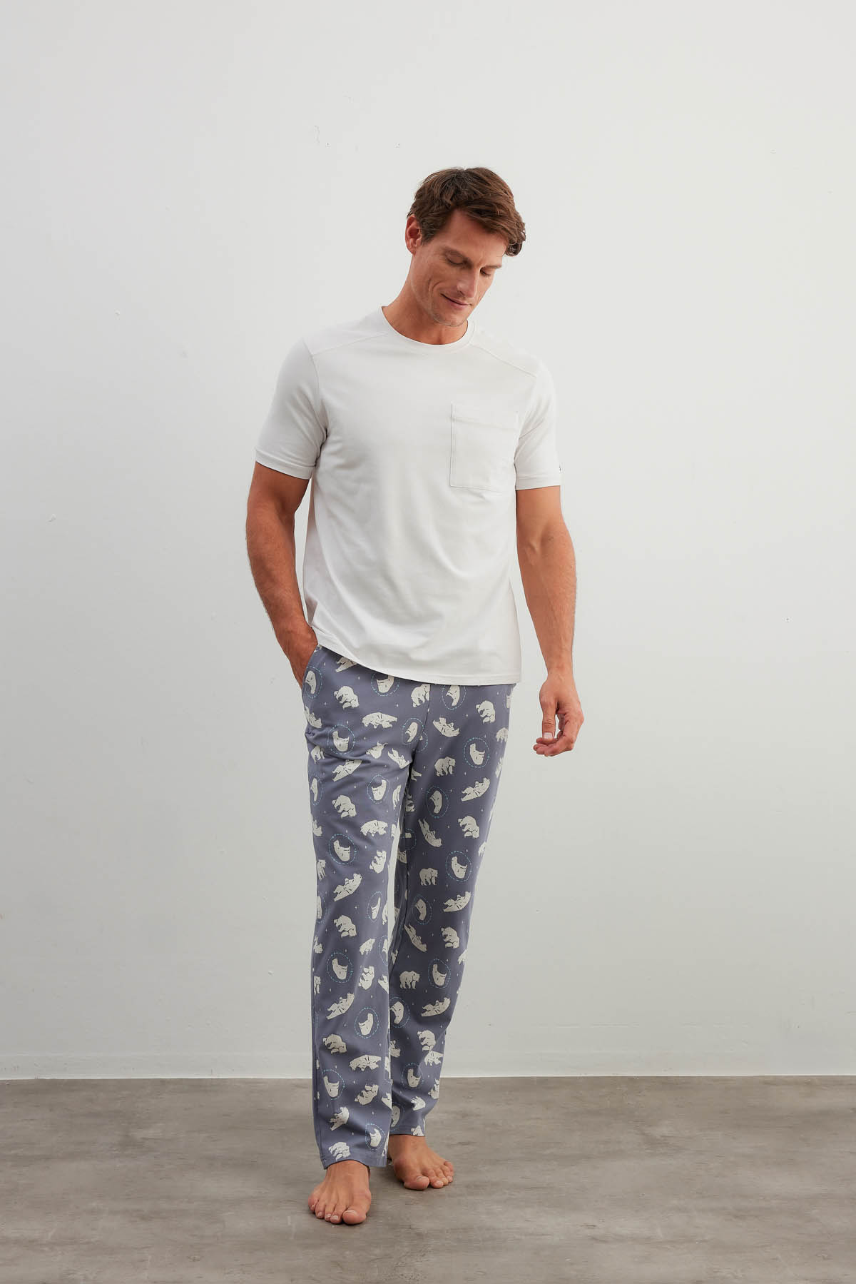 Erkek Pamuklu Kısa Kollu Cepli Pijama Üstü