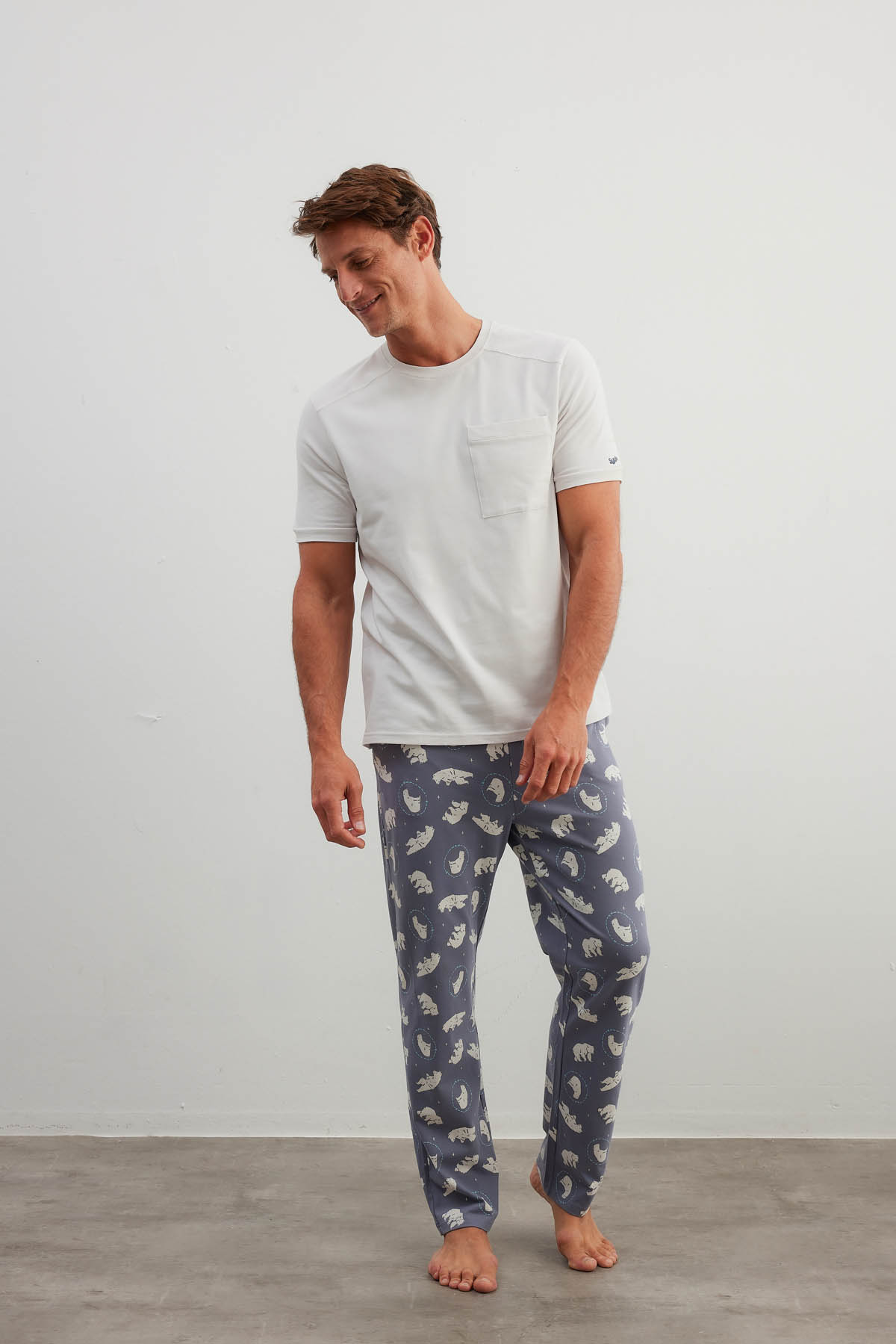 Erkek Pamuklu Kısa Kollu Cepli Pijama Üstü