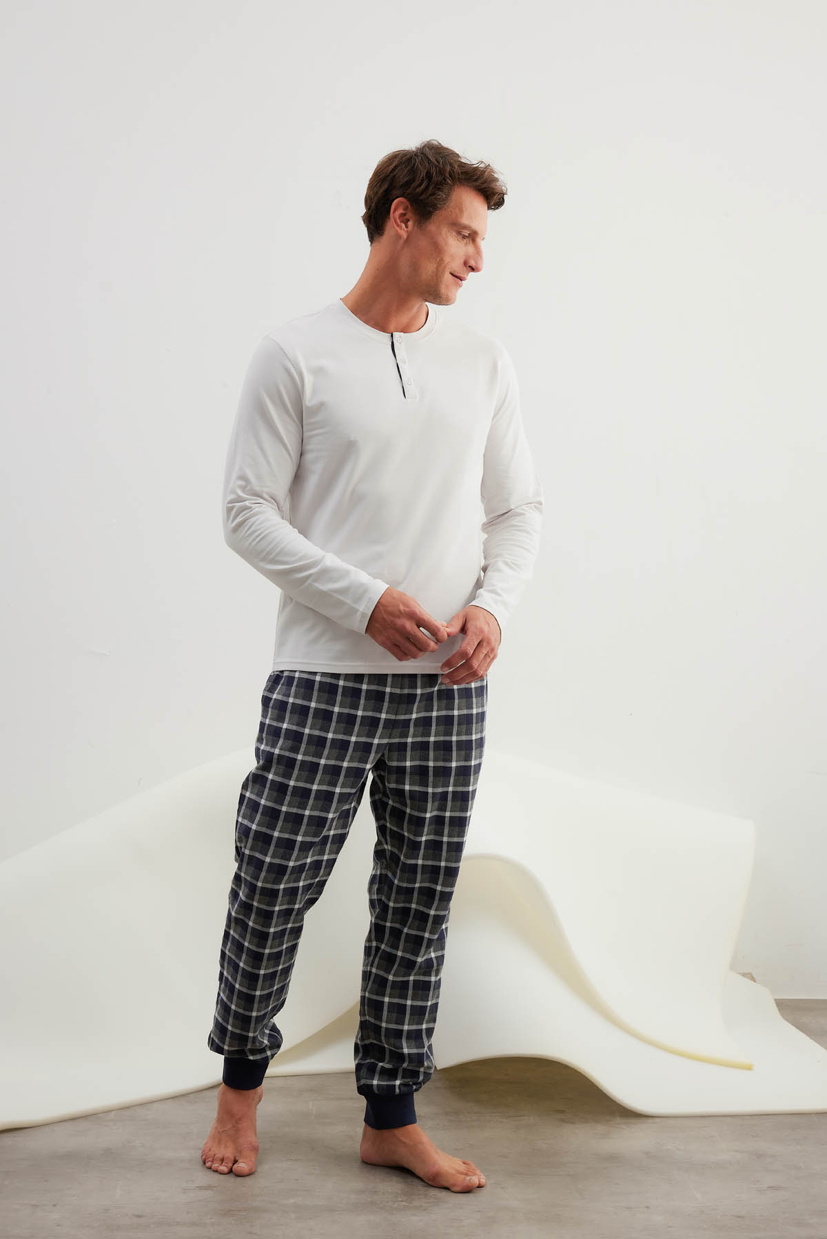 Erkek Pamuklu Patlı Uzun Kollu Pijama Üstü