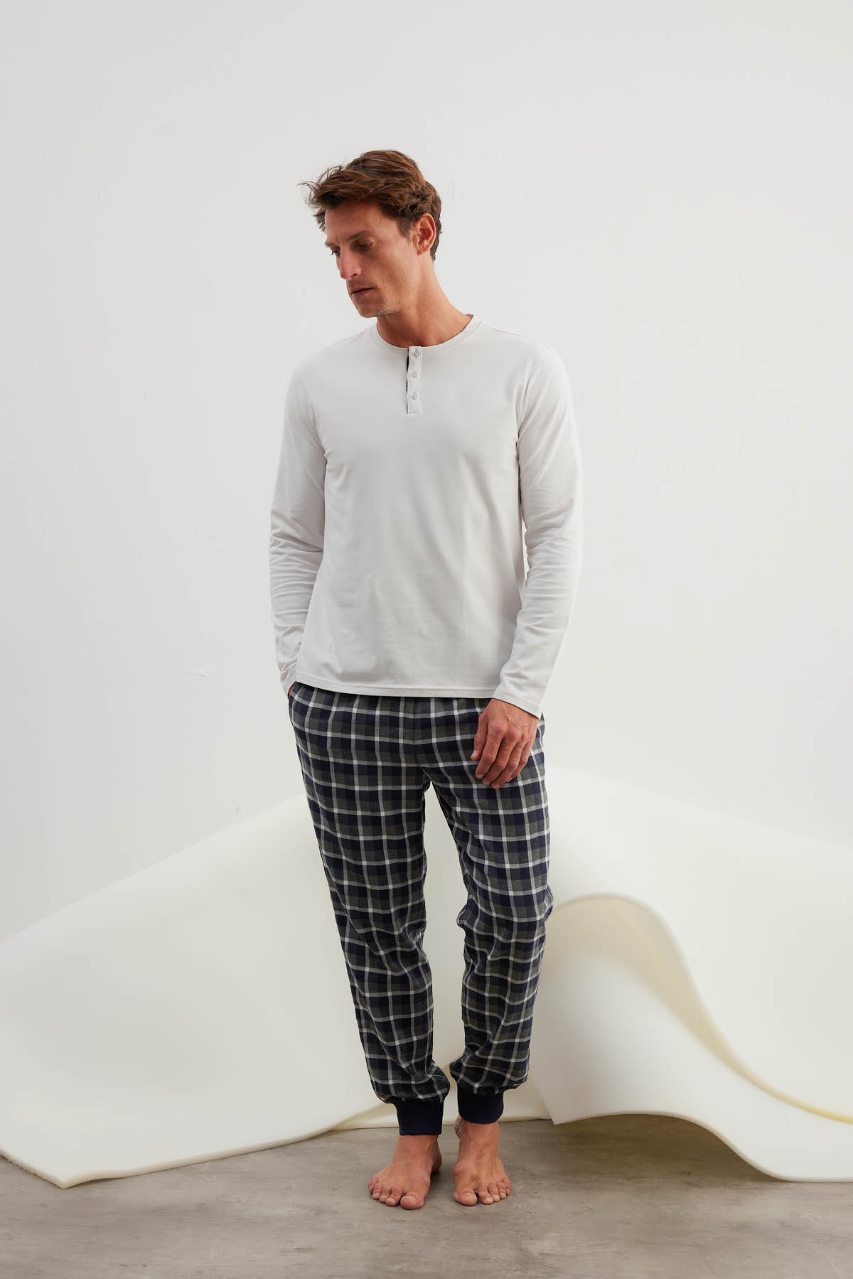 Erkek Pamuklu Patlı Uzun Kollu Pijama Üstü