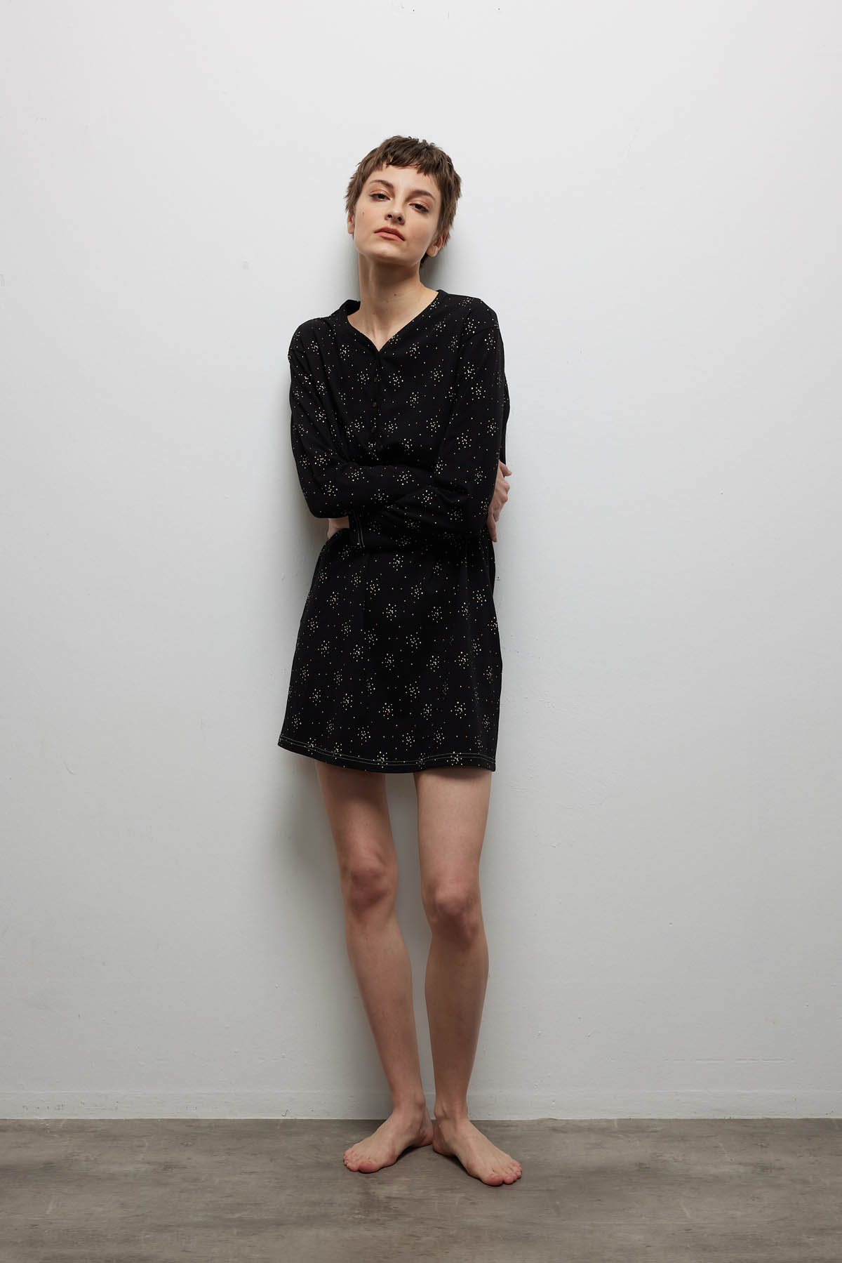 Kadın Pamuklu Uzun Kollu Patlı Gecelik