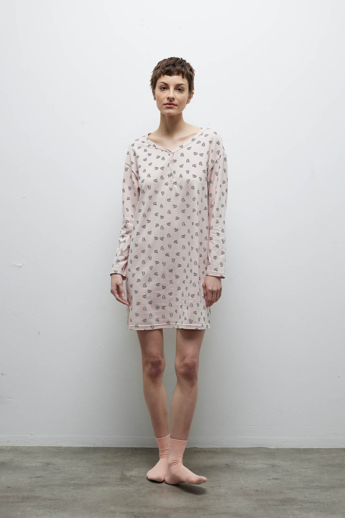 Hamile Pamuklu Uzun Kollu Patlı Gecelik