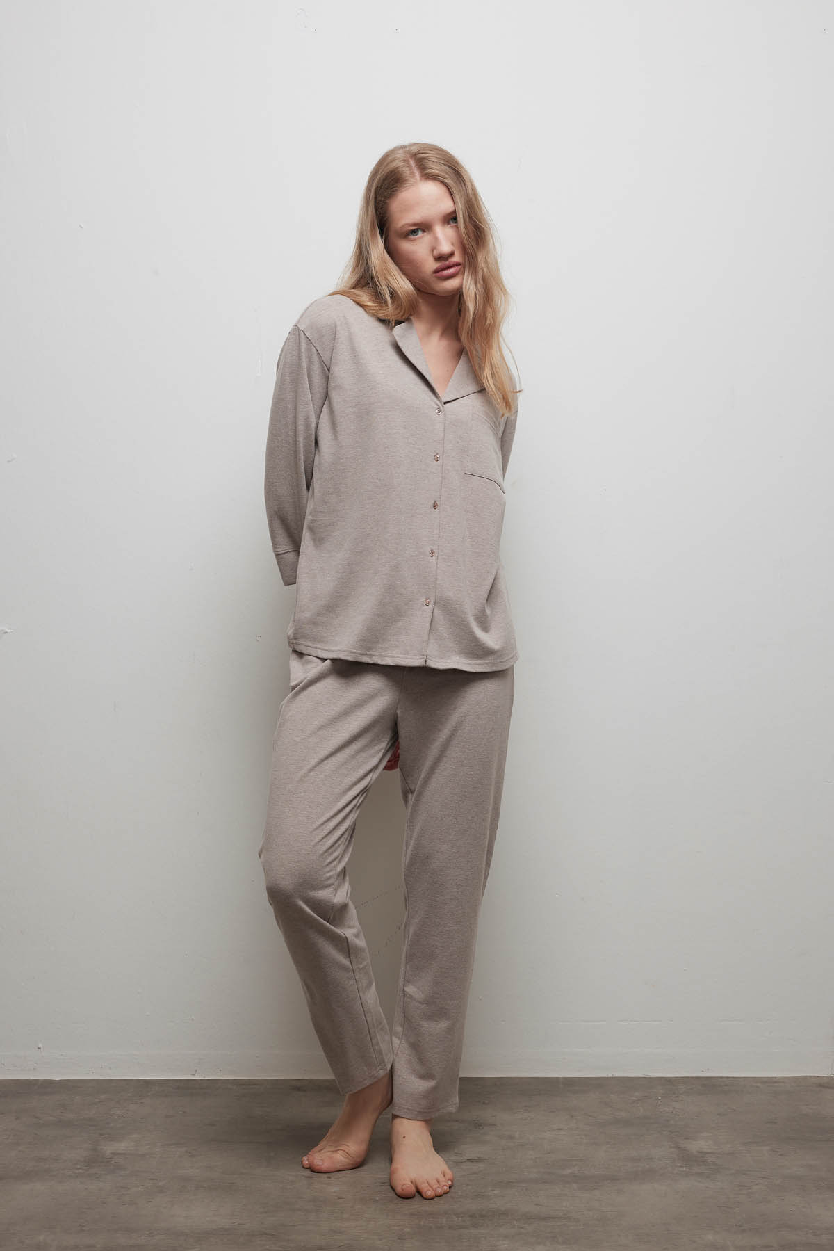 Kadın Pamuklu Uzun Kollu Gömlek Pijama Takımı