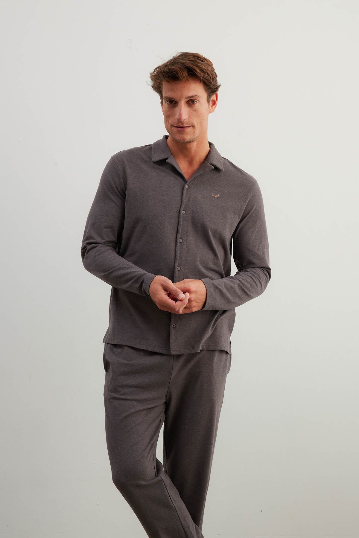 Erkek Pamuklu Uzun Kollu Gömlek Pijama Üstü