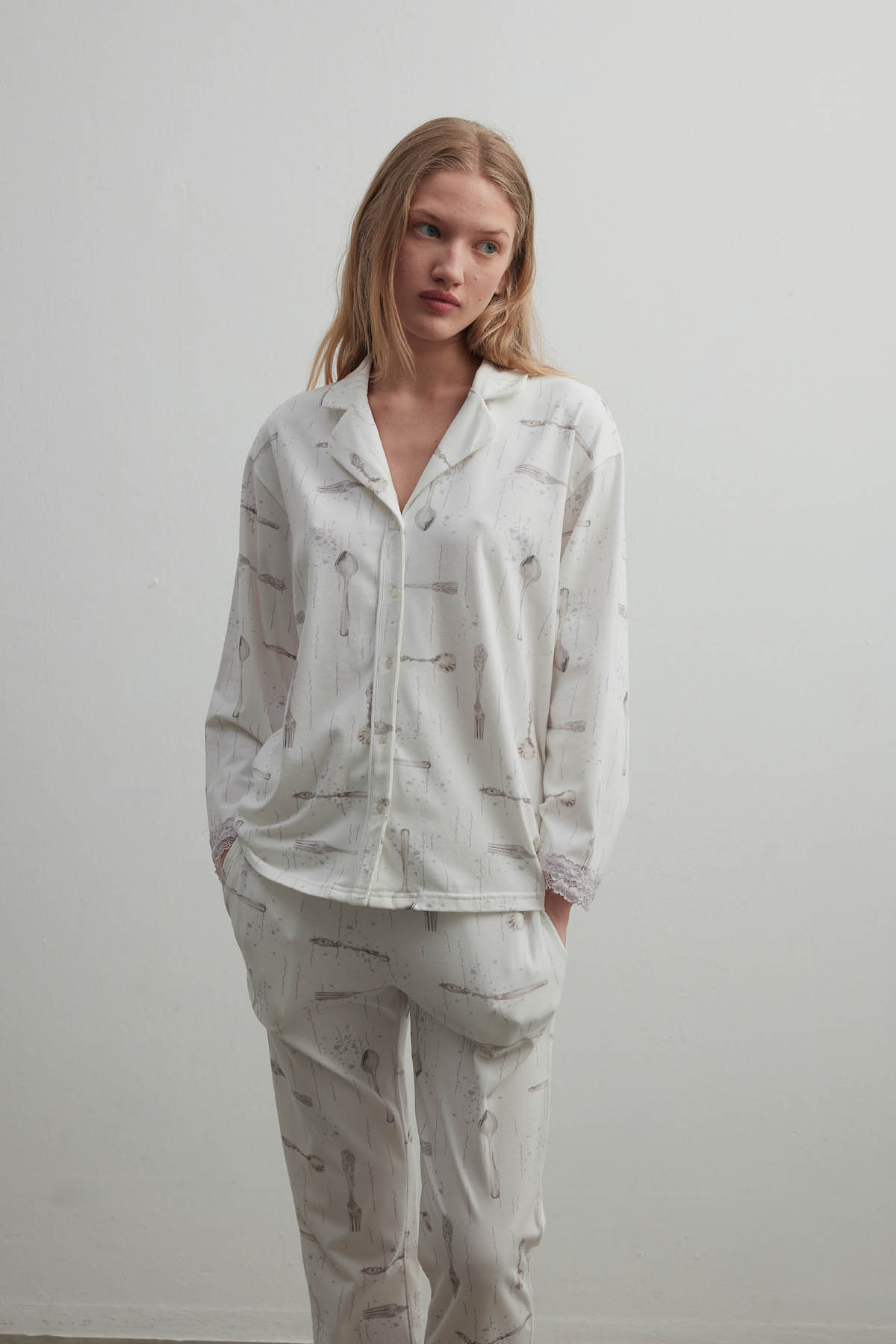 Hamile Pamuklu Uzun Kollu Gömlek Pijama Takımı