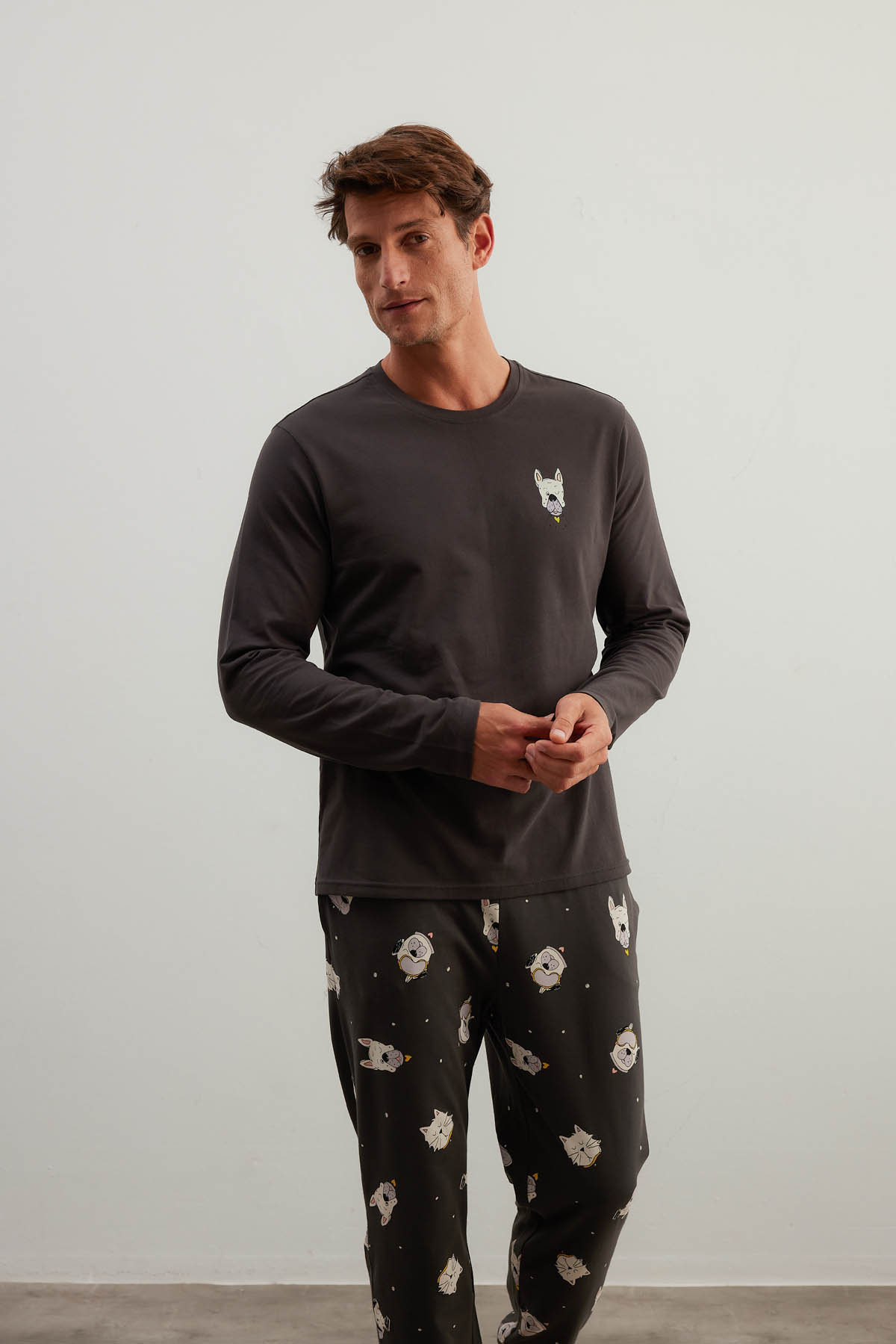 Erkek Pamuklu Uzun Kollu Pijama Üstü