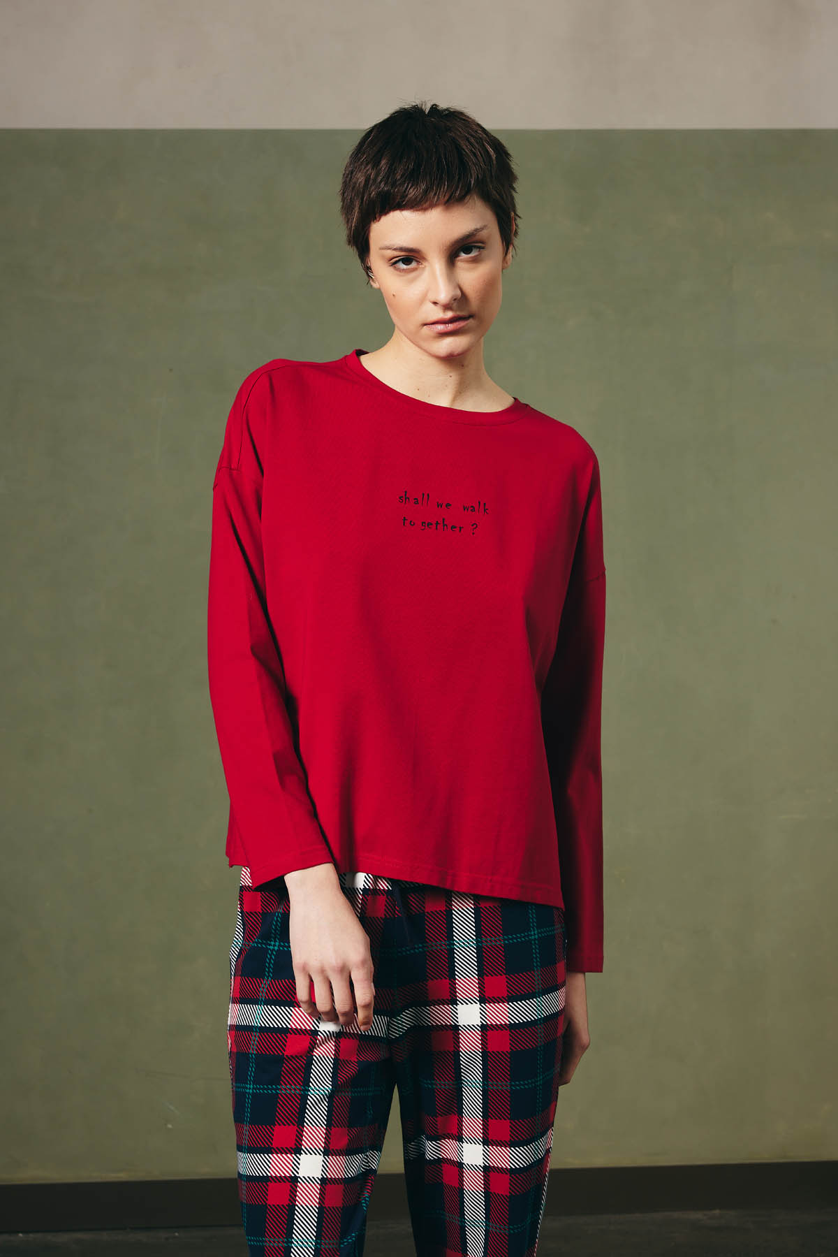 Kadın Pamuklu Uzun Kollu Pijama Üstü