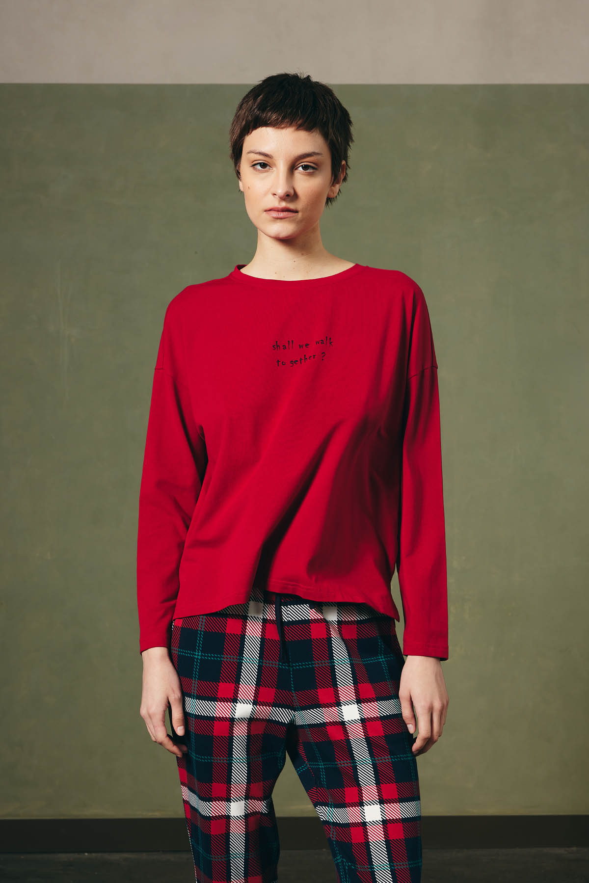 Kadın Pamuklu Uzun Kollu Pijama Üstü