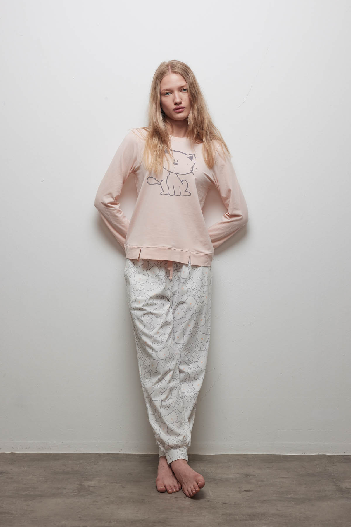 Kadın Pamuklu Uzun Kollu Pijama Üstü