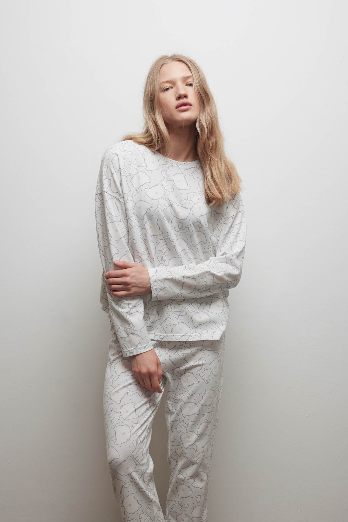 Kadın Pamuklu Uzun Kollu Pijama Üstü