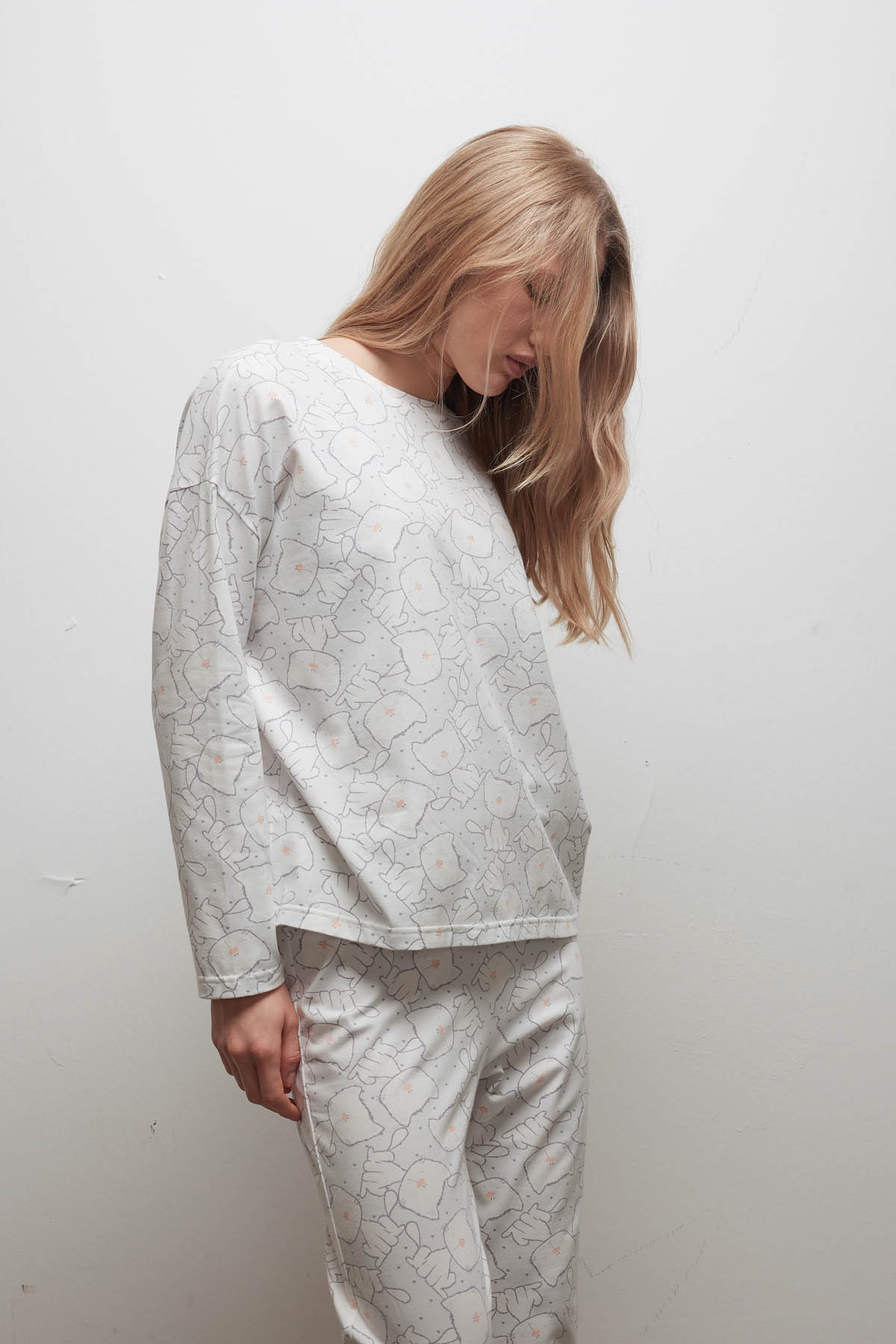 Kadın Pamuklu Uzun Kollu Pijama Üstü