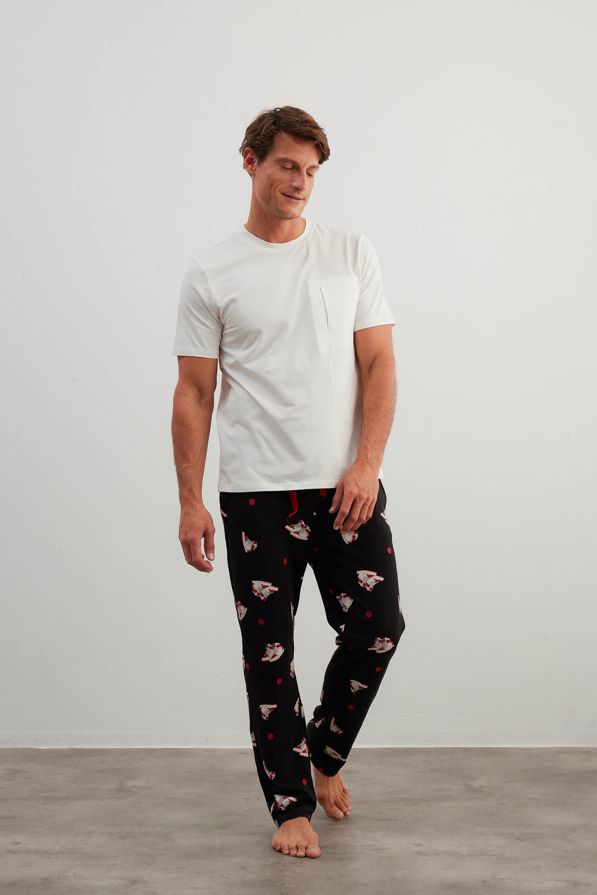 Erkek Pamuklu Kısa Kollu Uzun Pijama Takımı